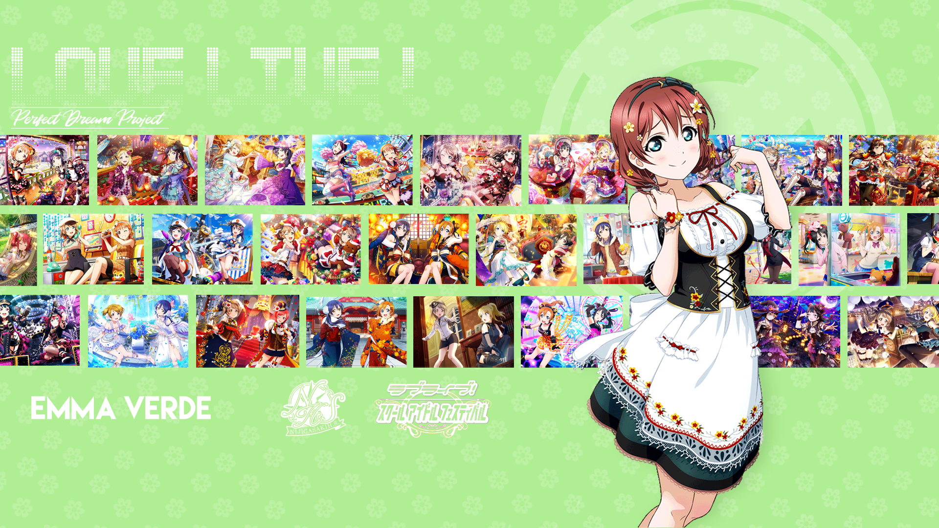 Anime 1920x1080 Love Live! anime anime girls dress green background
