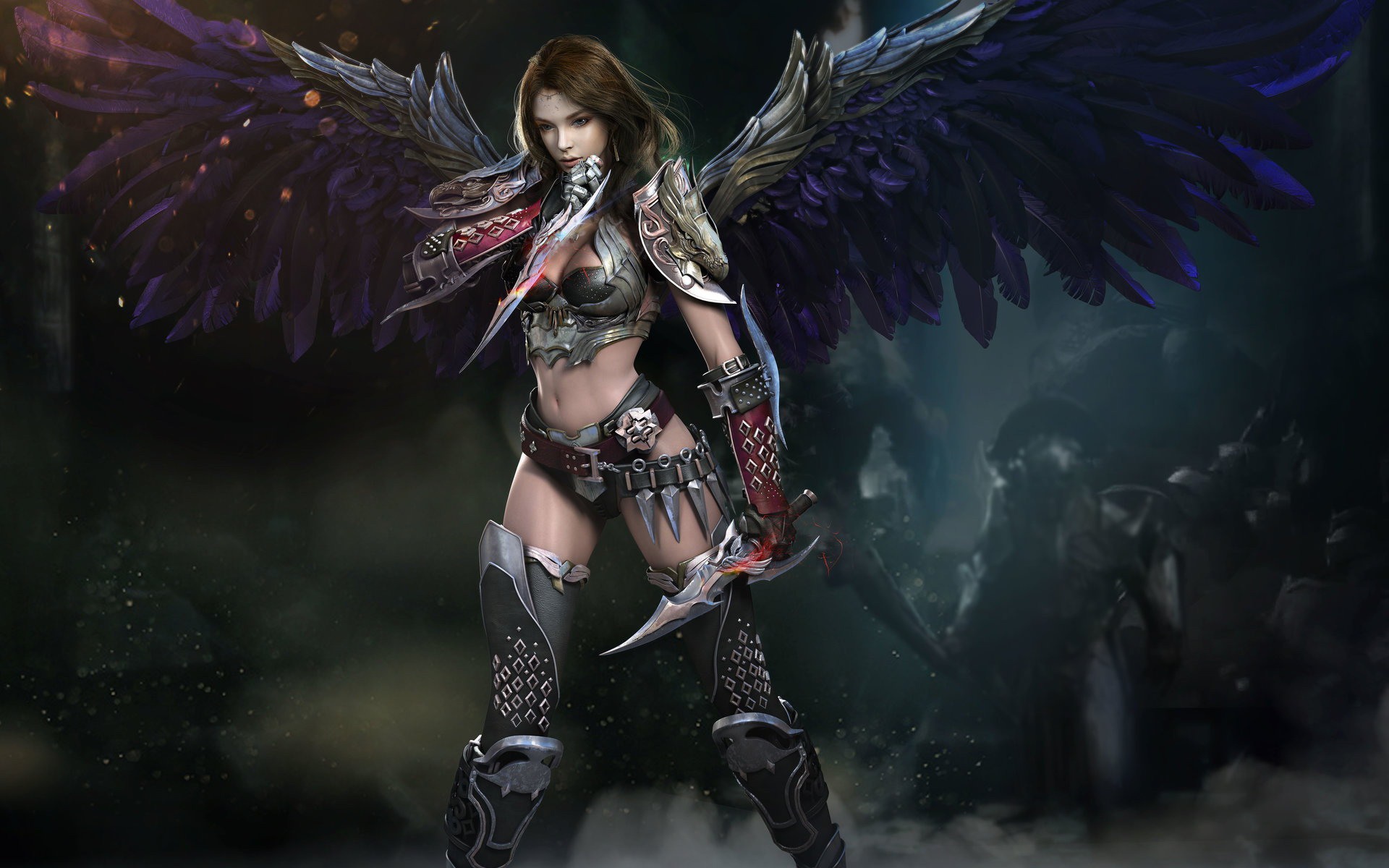 General 1920x1200 digital art women warrior wings fantasy girl armor cleavage knife belly Changsoon Park