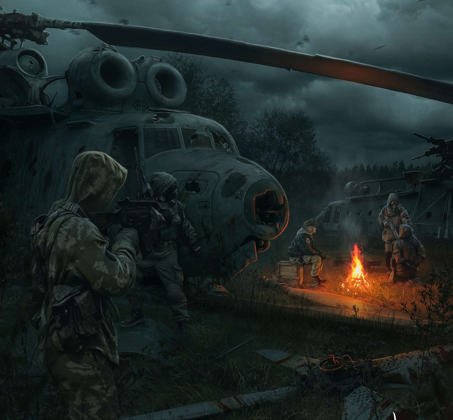 General 1915x1778 illustration S.T.A.L.K.E.R. fan art soldier science fiction video games shooting weapon helicopters apocalyptic