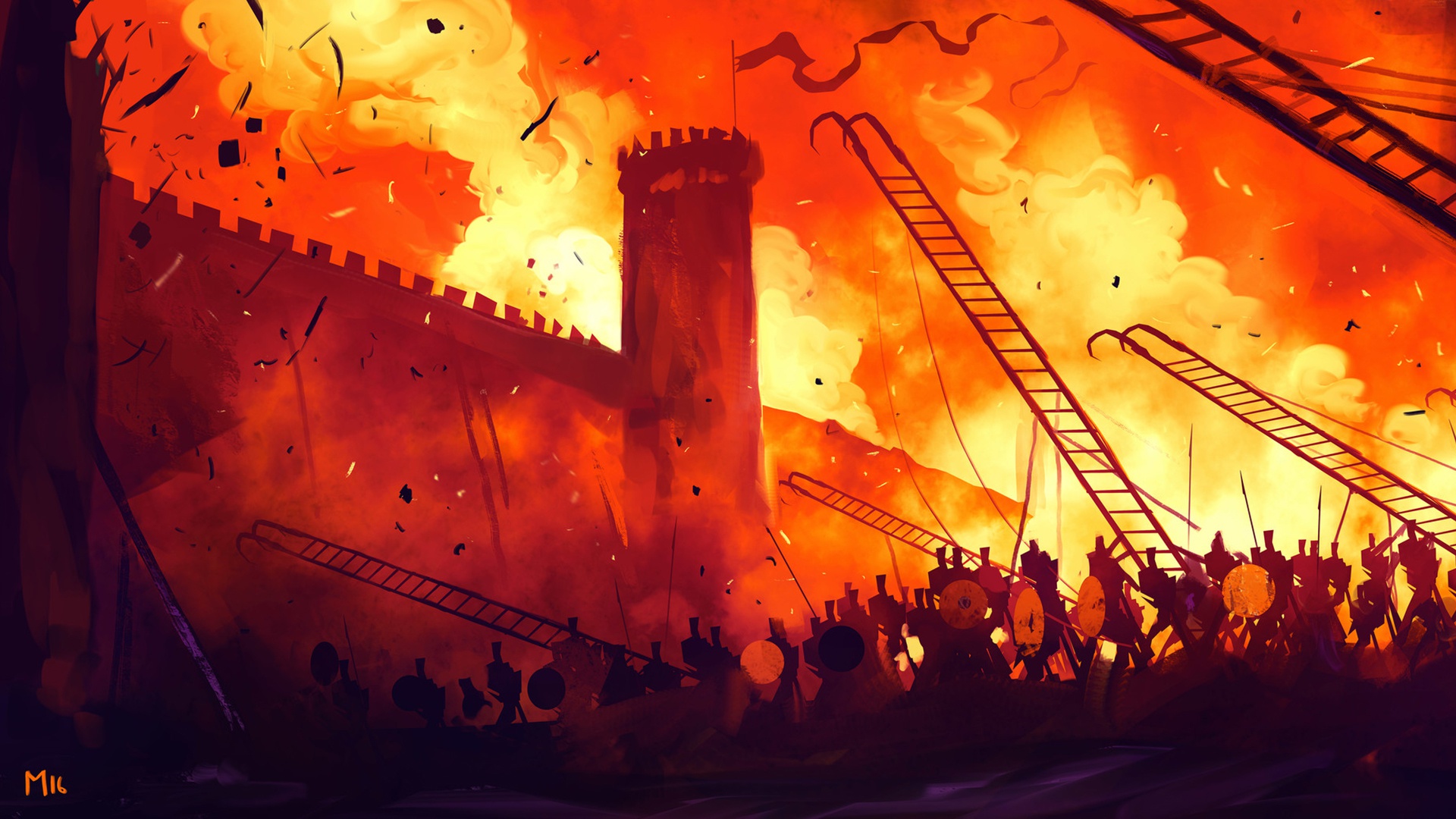 General 1920x1080 Dominik Mayer dark fantasy fantasy art fire war battle artwork