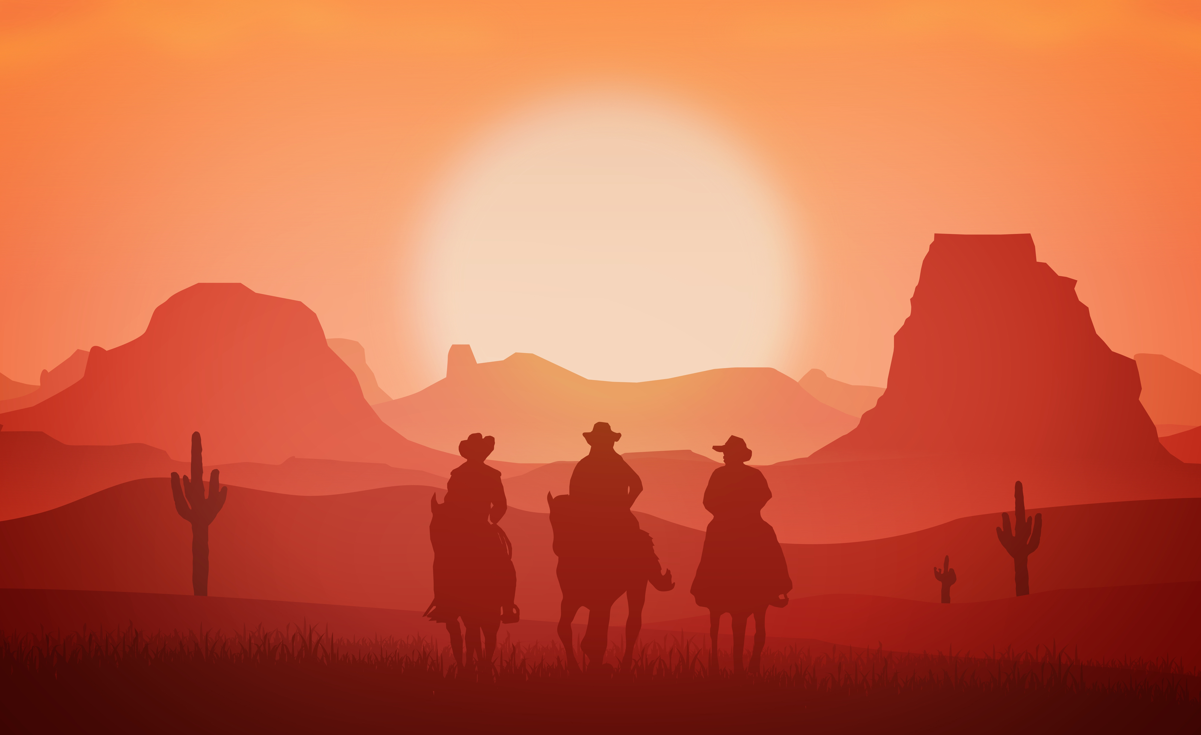 General 4010x2453 western cowboys landscape men horse horse riding sunset
