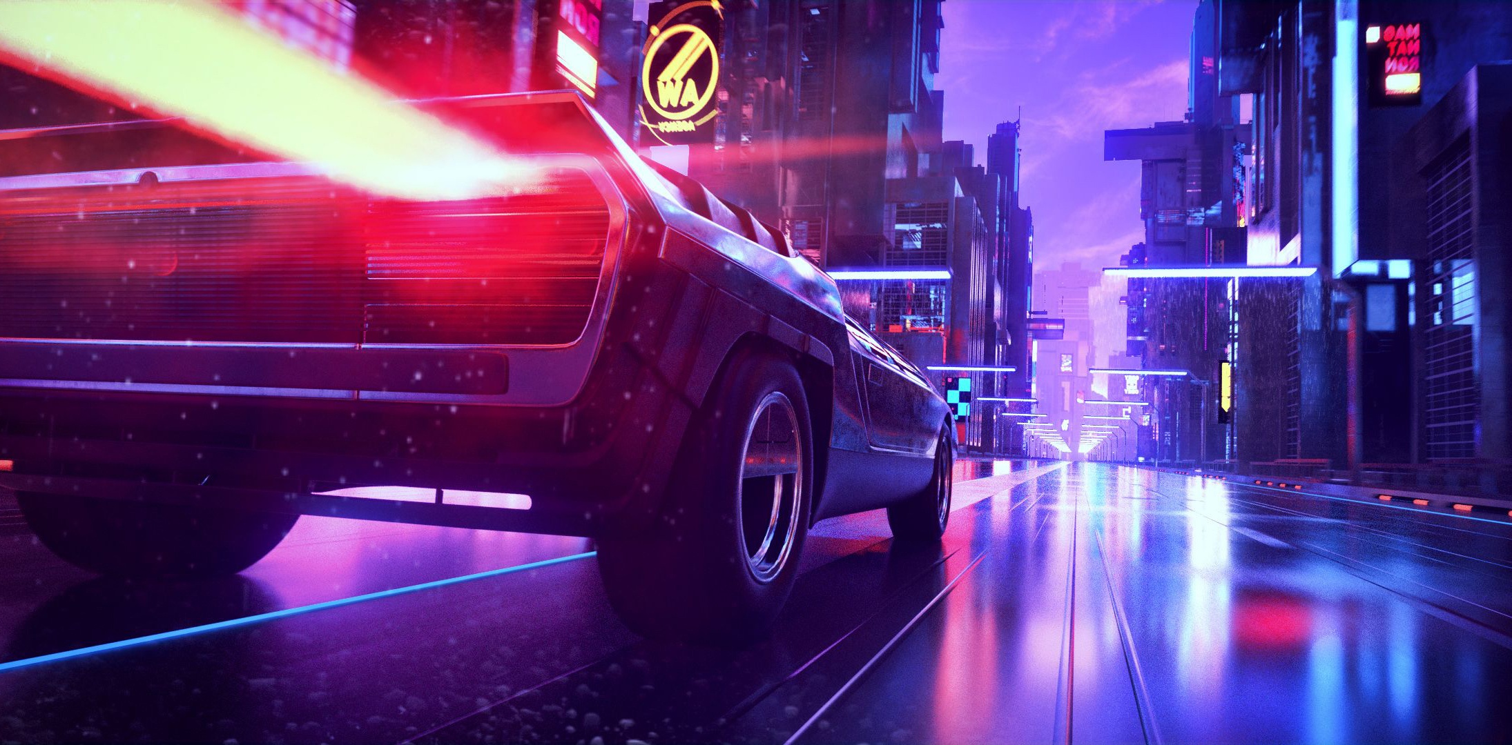 General 2190x1080 car cityscape street vehicle retrowave synthwave city