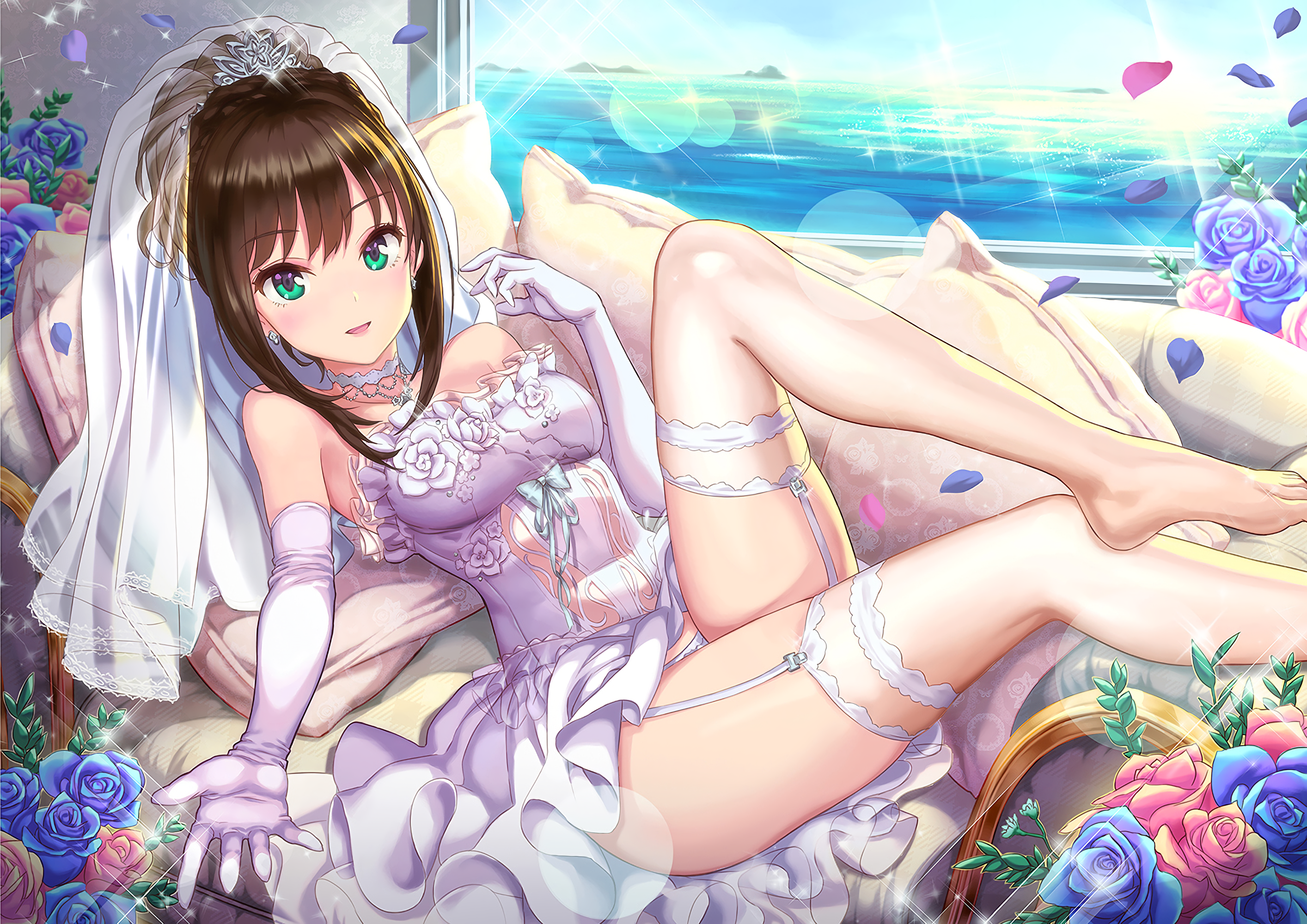 Anime 2828x2000 anime anime girls THE iDOLM@STER THE iDOLM@STER: Cinderella Girls Shibuya Rin stockings wedding dress Hamahama