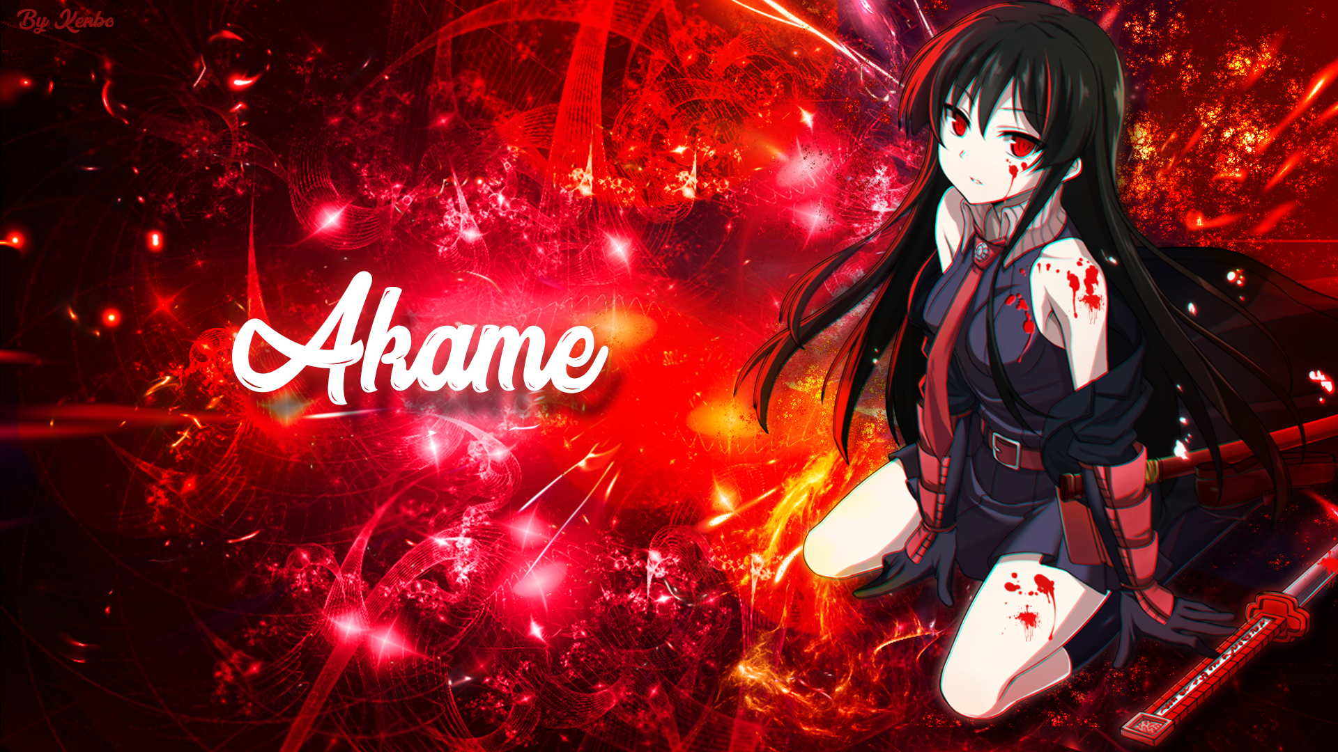 Anime 1920x1080 Akame Akame ga Kill! blood katana red eyes black hair