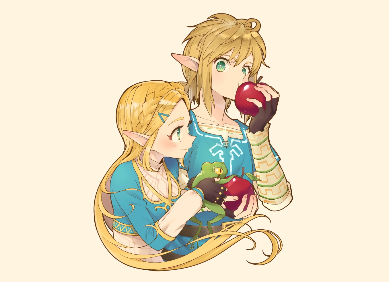 General 1356x986 The Legend of Zelda blonde pointy ears long hair green eyes apples