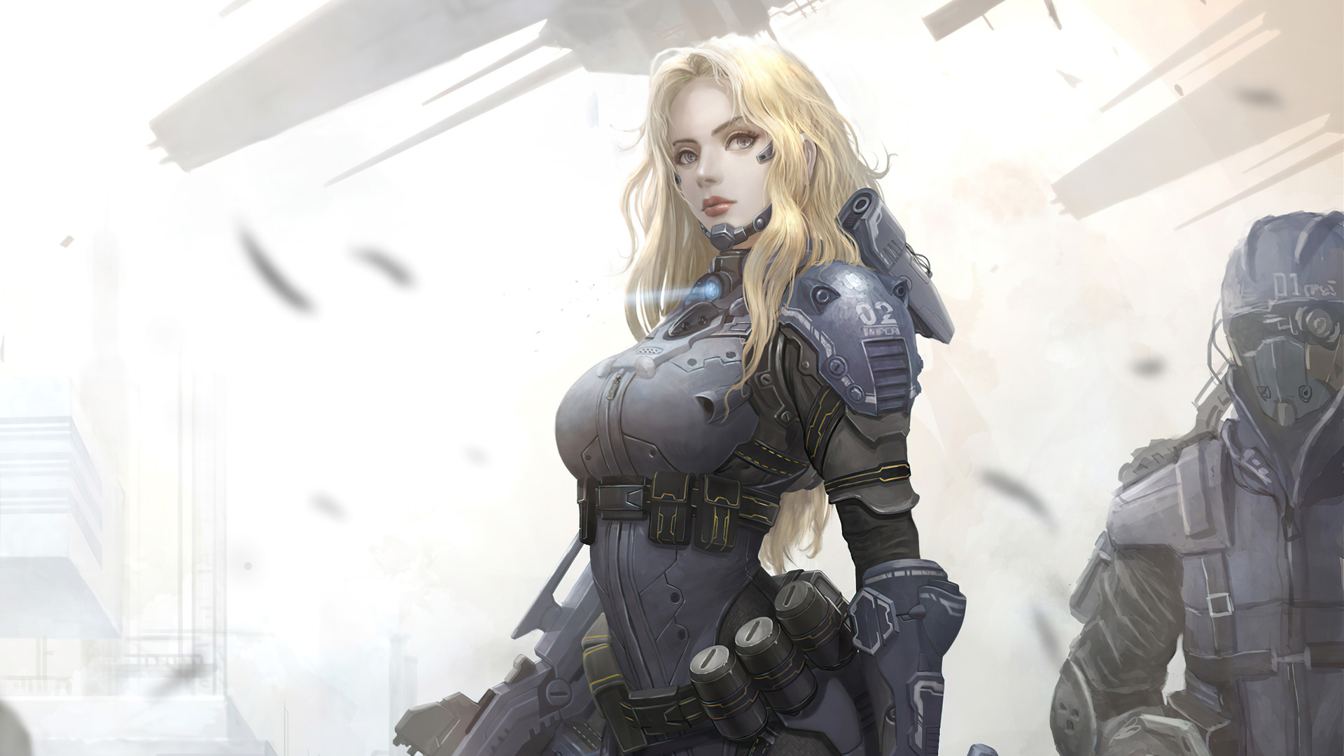 General 1920x1080 science fiction artwork digital art big boobs blonde female soldier soldier
