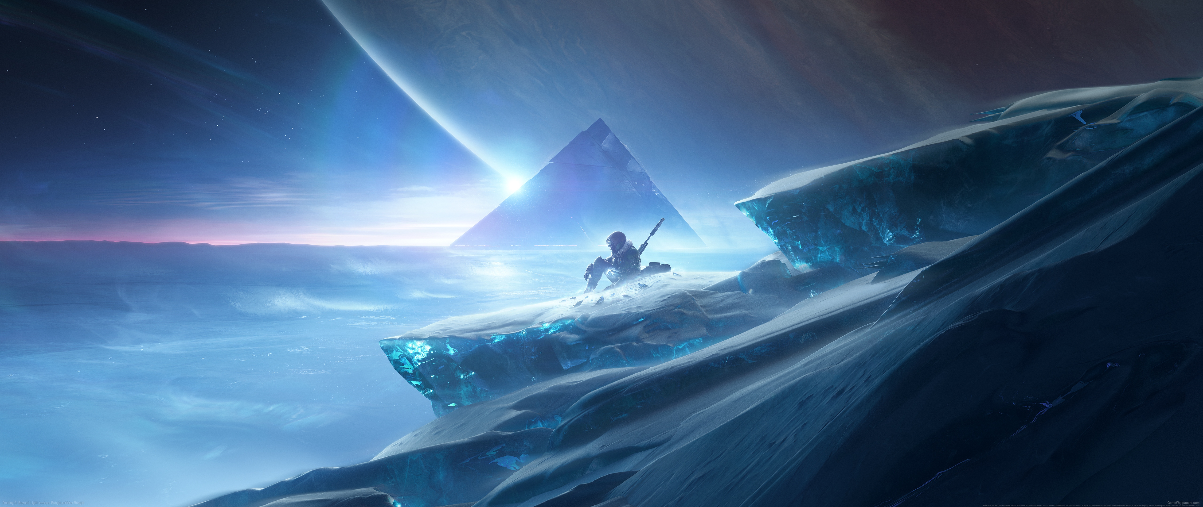 General 5120x2160 video games video game art digital art pyramid ice space planet Destiny 2 watermarked ultrawide science fiction Bungie PC gaming
