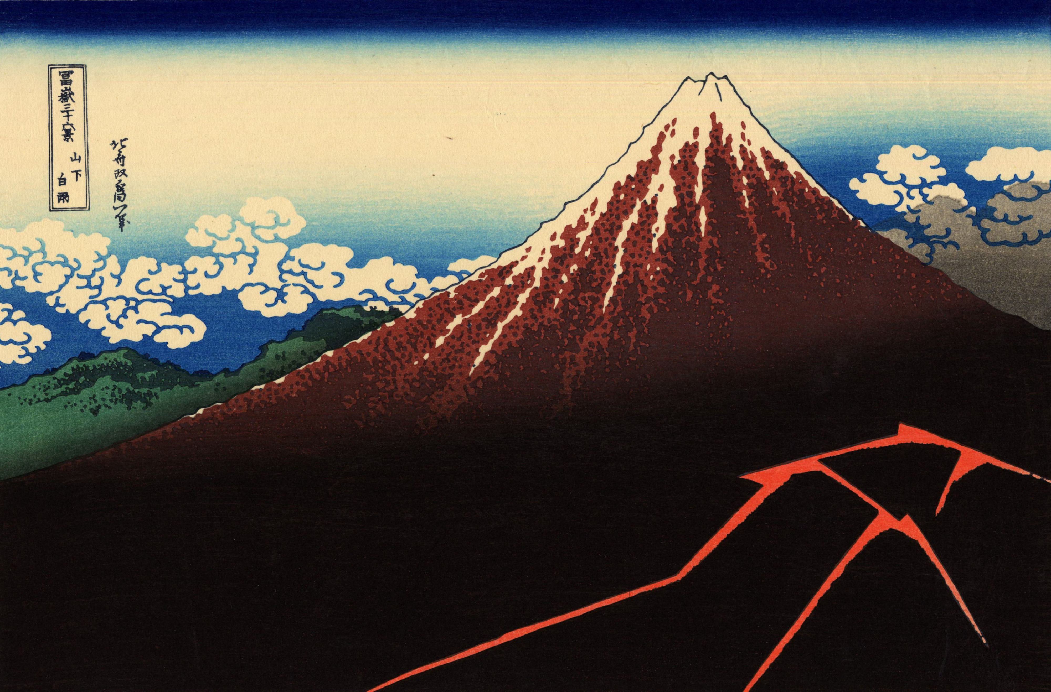 General 4000x2635 Japanese Art Ukiyo-e artwork Hokusai digital art mountains