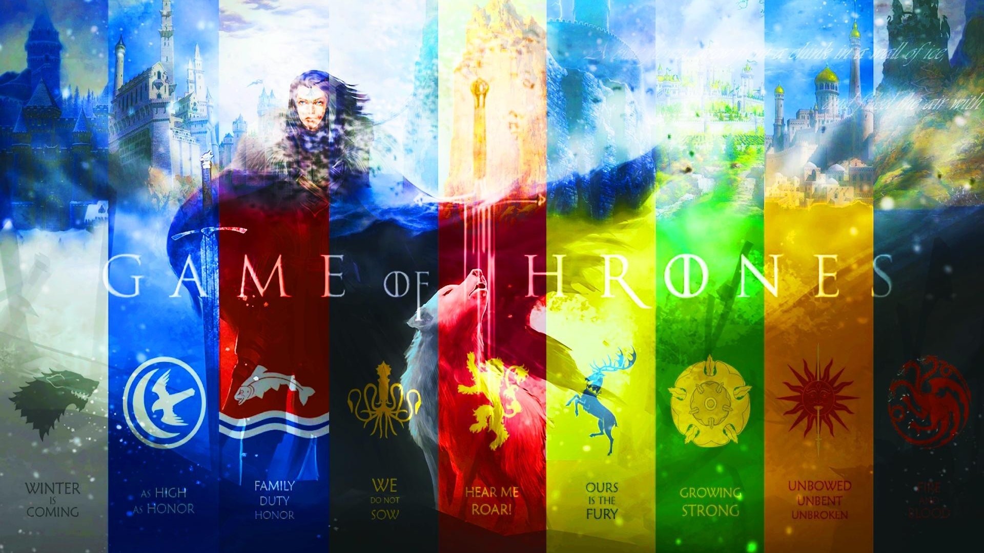 General 1920x1080 Game of Thrones TV series colorful fantasy art collage