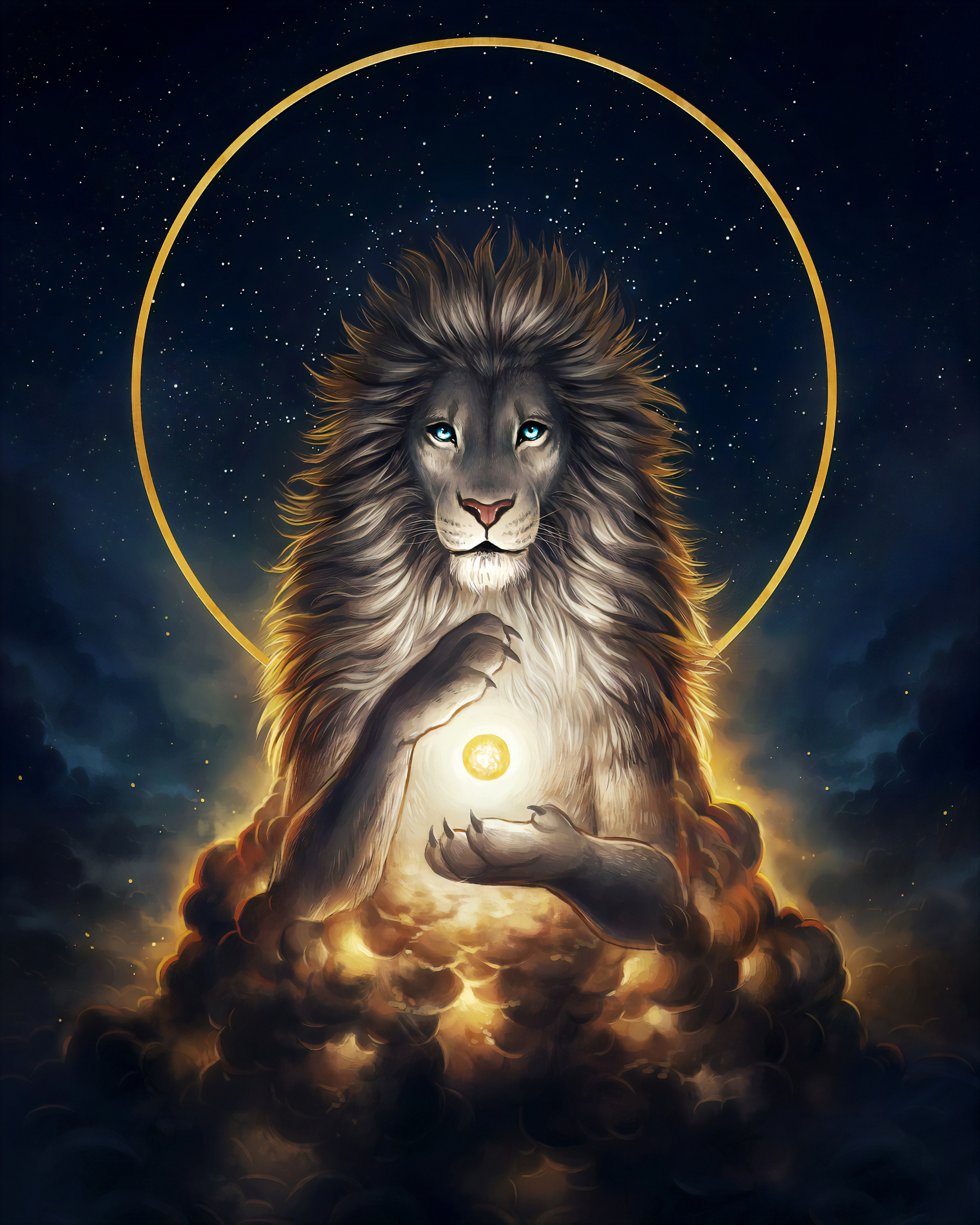 General 4320x5400 lion white lion white hair blue eyes artwork Divinity