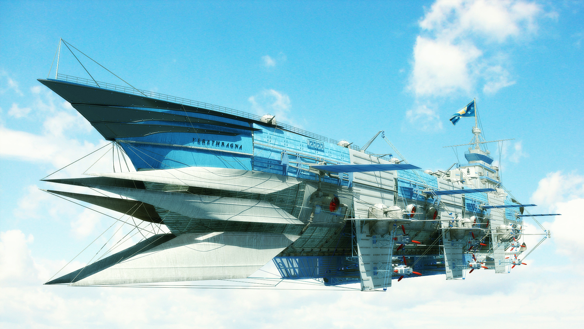 General 1920x1080 digital art artwork futuristic science fiction aircraft sky airships