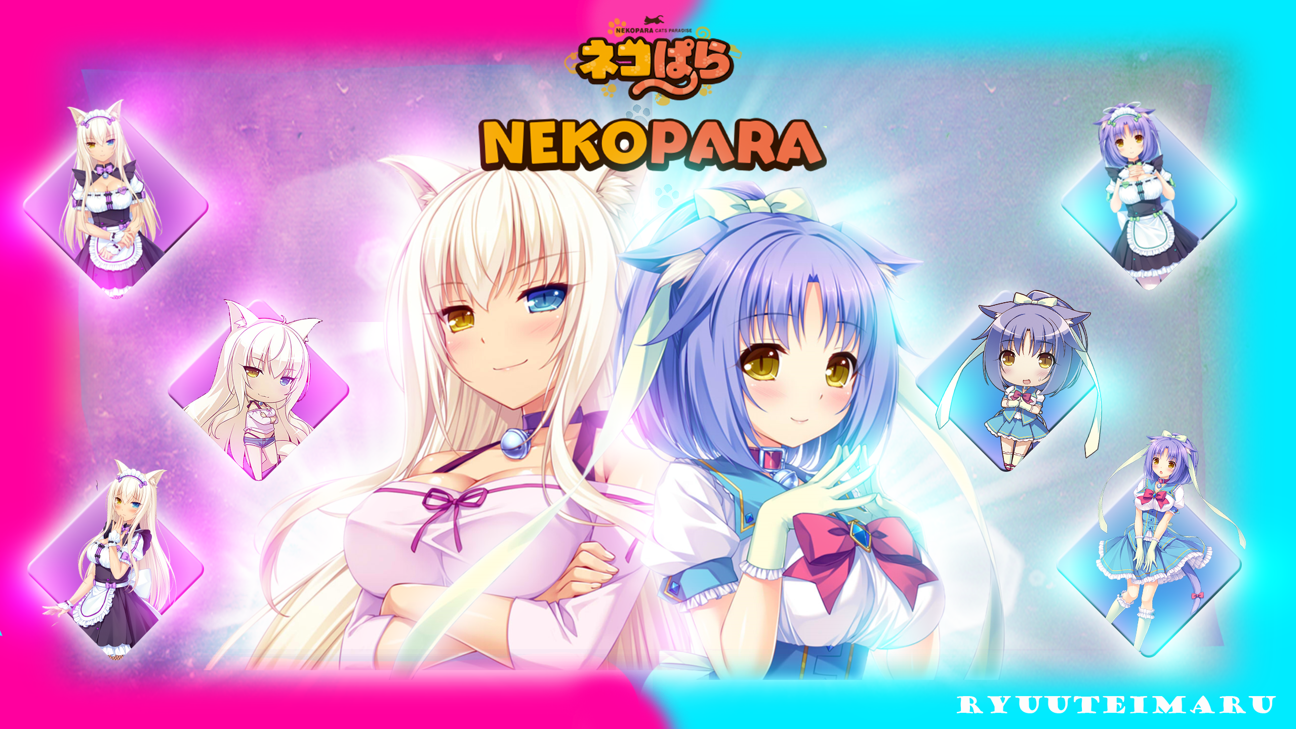 Anime 2560x1440 anime anime girls Coconut (Neko Para) Cinnamon (Neko Para) cyan magenta