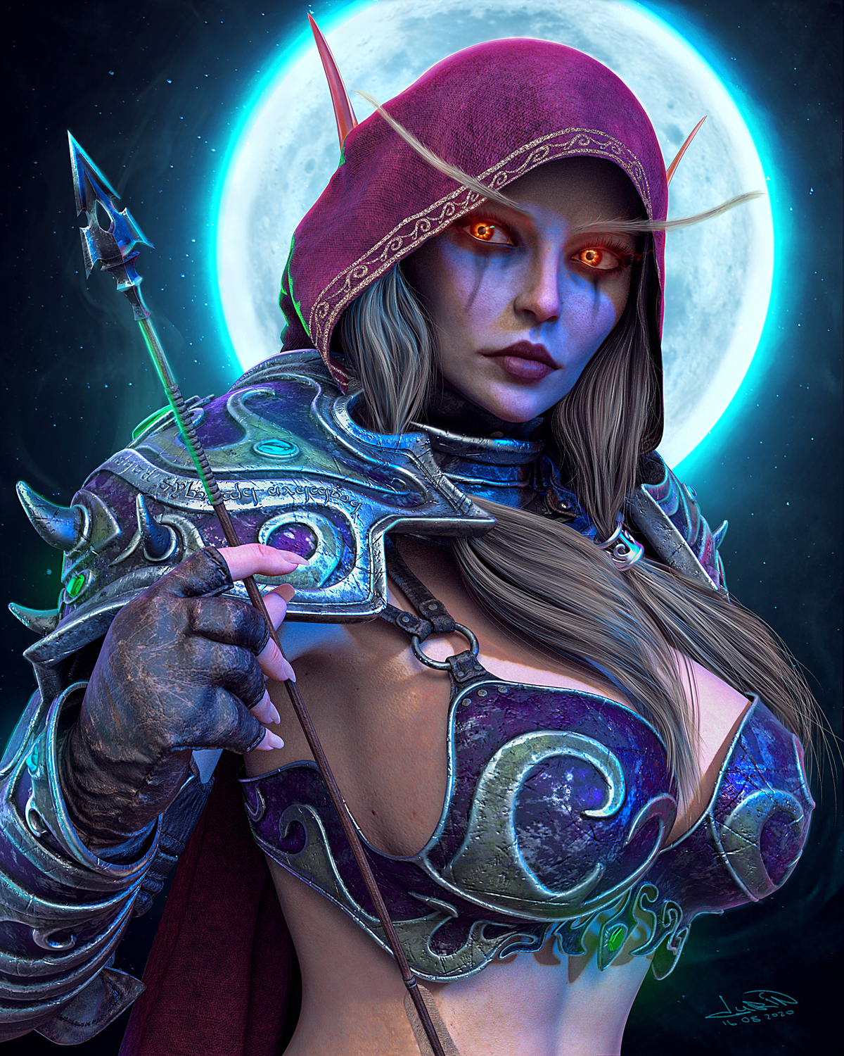 General 1200x1500 Sylvanas Windrunner Warcraft World of Warcraft: Battle for Azeroth pointy ears armor WOW 3 Moon looking at viewer cleavage magic lips Shockabuki portrait fan art Game CG game posters video games fantasy armor fantasy girl fantasy art artwork digital art big boobs