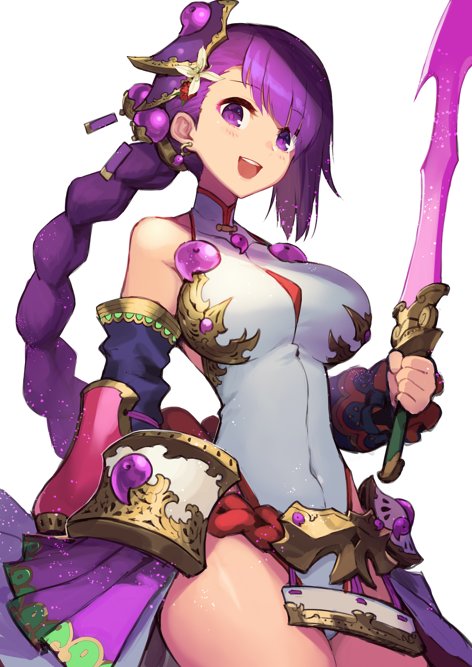 Anime 1500x2121 anime anime girls digital art artwork 2D portrait display Nakamura Eight Puzzle & Dragons leotard sword purple hair purple eyes