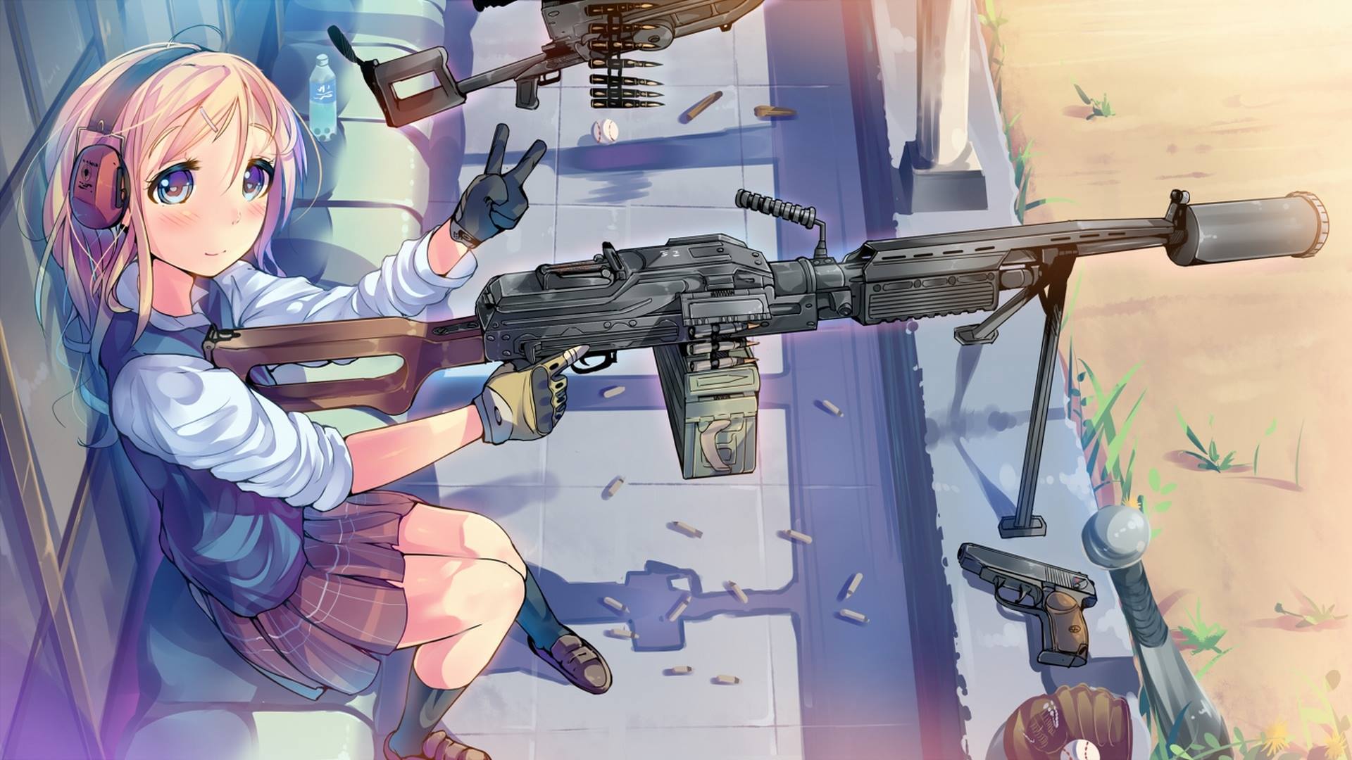 Anime 1920x1080 anime girls machine gun anime
