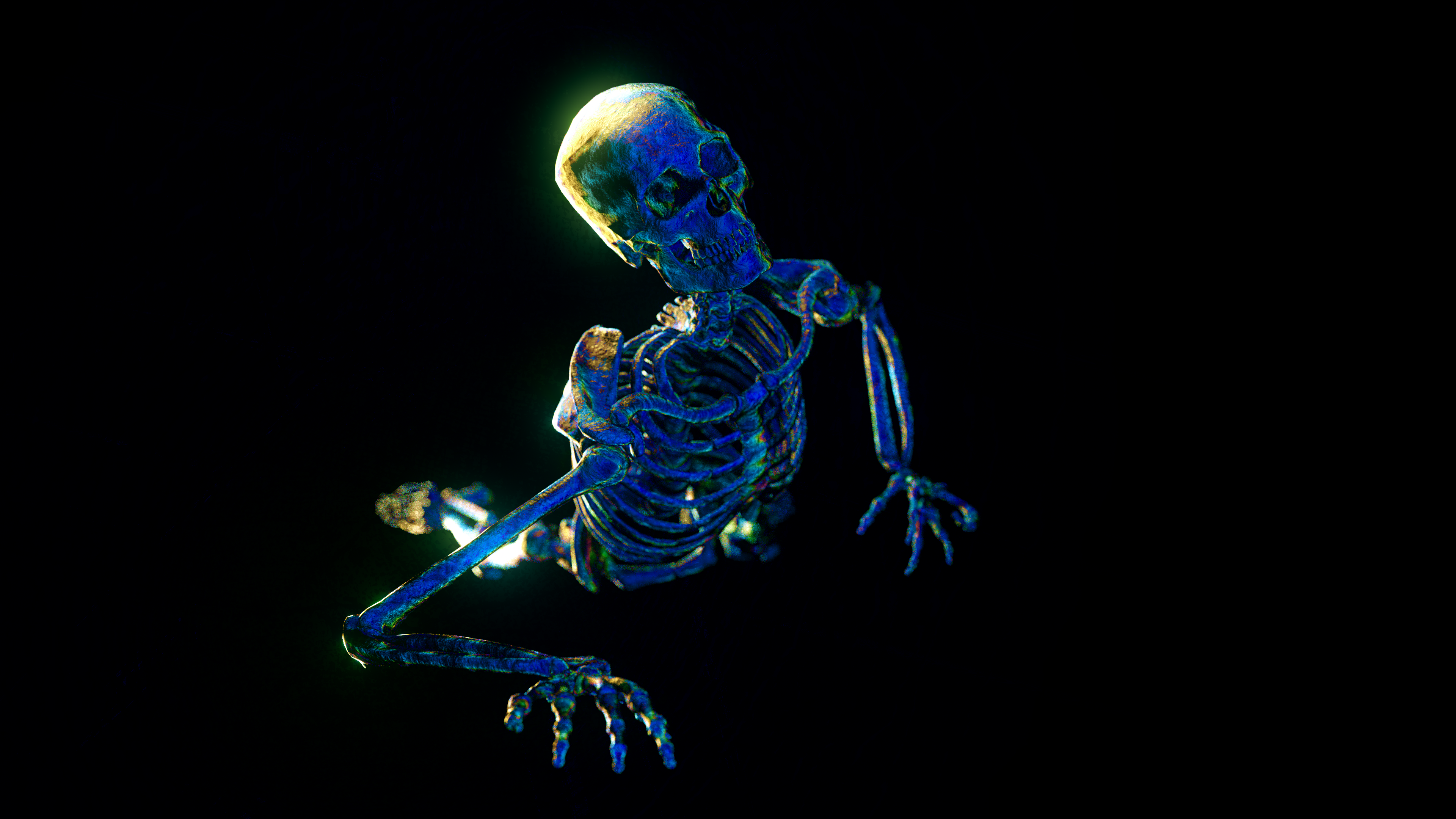General 3840x2160 Halloween spooky skeleton simple background black background bones skull horror