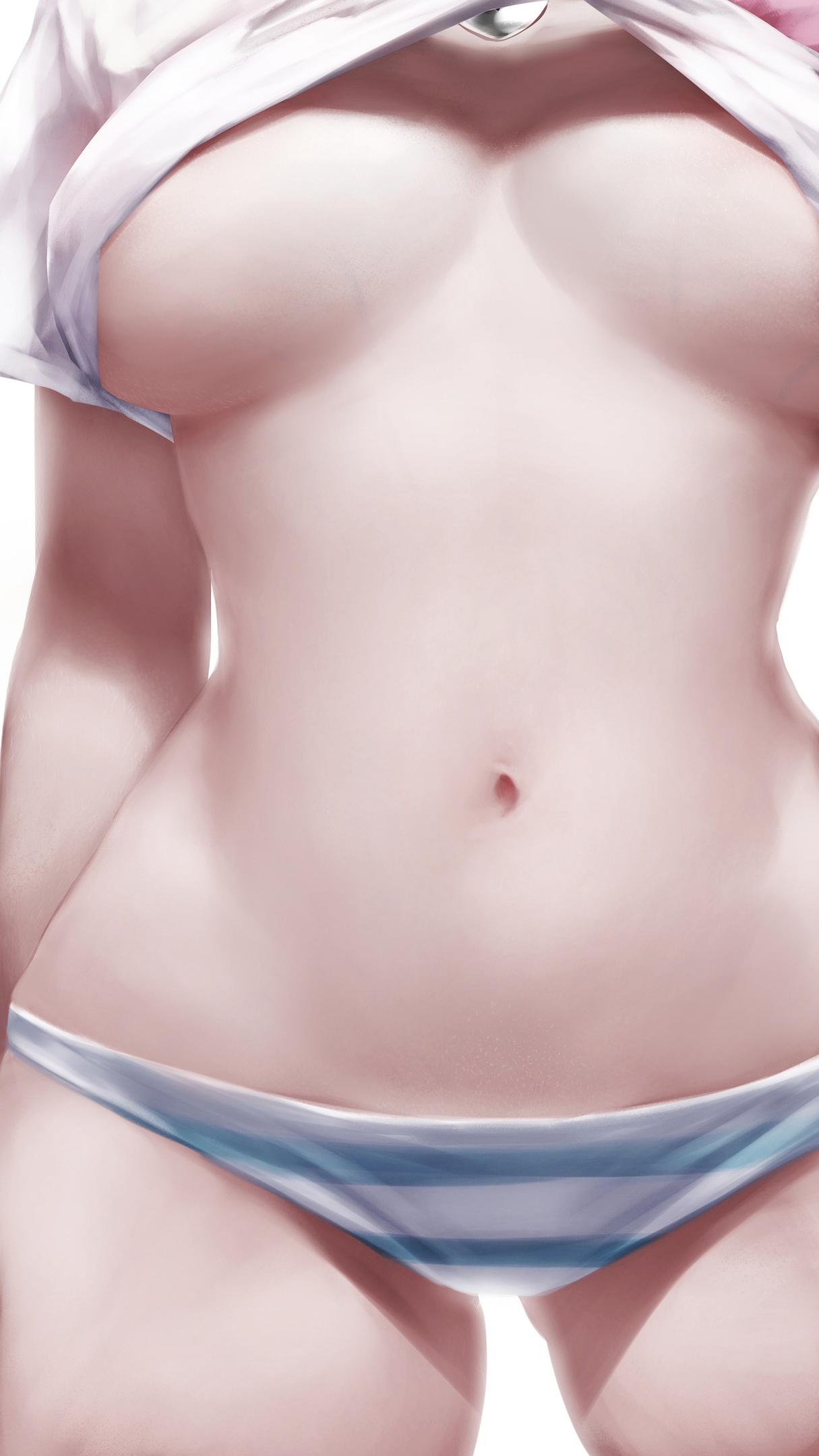 underboob, belly, undressing, Bluecup, panties, no bra, T-shirt, artwork,  THE iDOLM@STER, Riamu Yumemi, anime girls