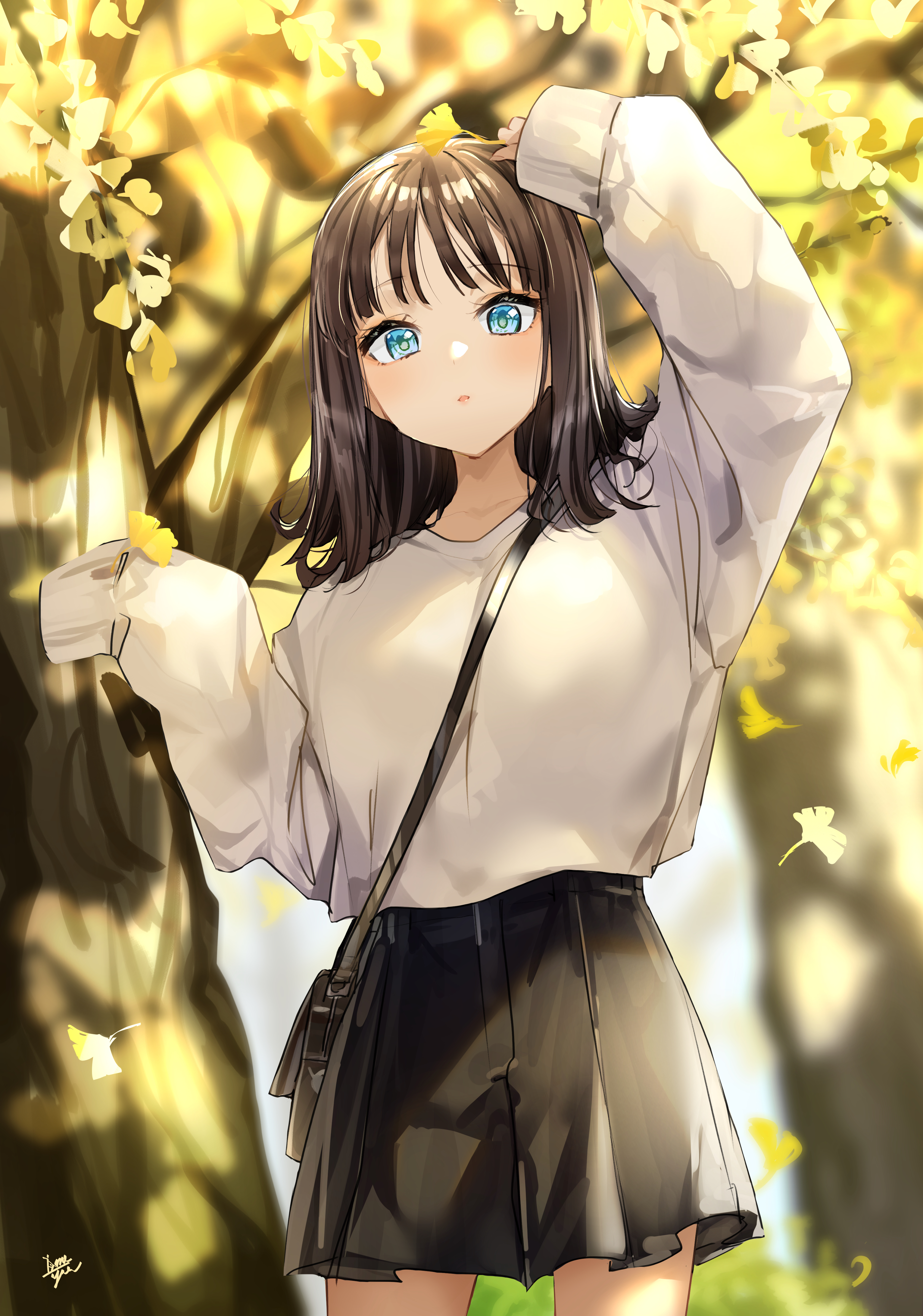 Anime 3349x4776 anime anime girls digital art artwork 2D portrait display Takenoko No You brunette blue eyes sweater skirt