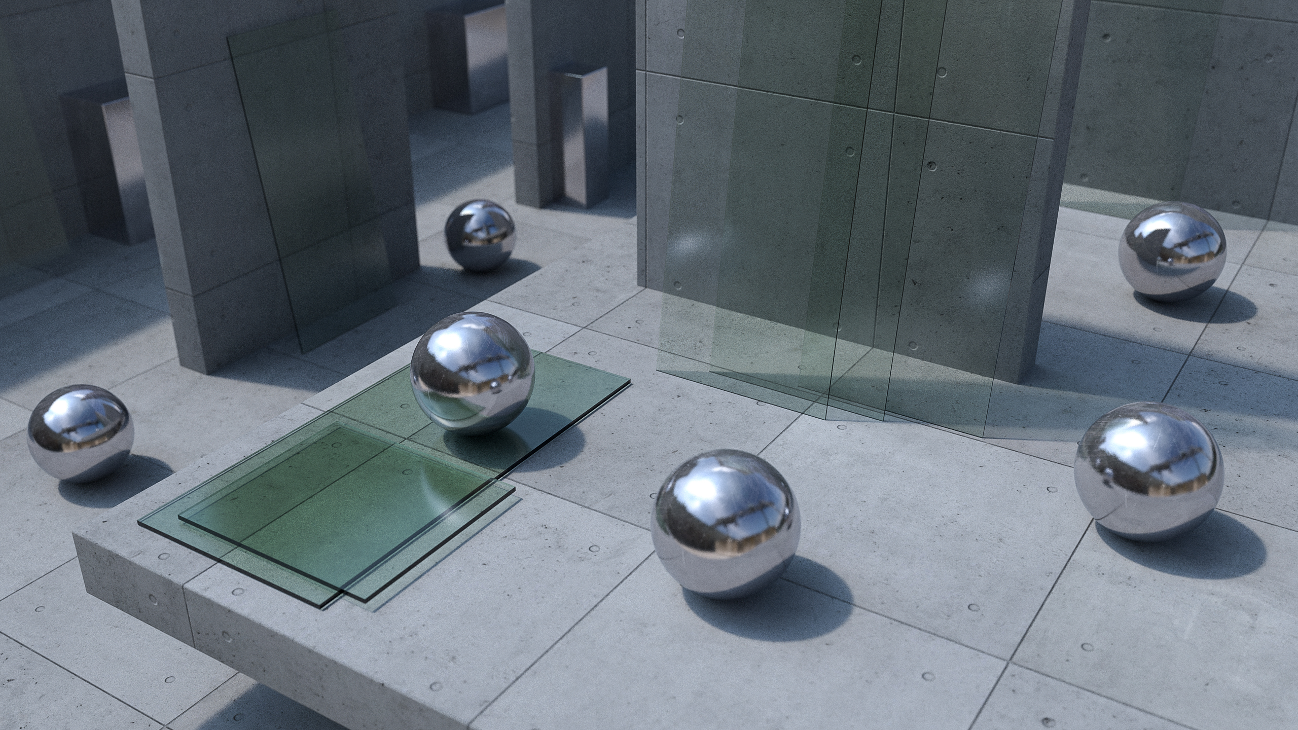 General 2560x1440 metall glass CGI composition concrete