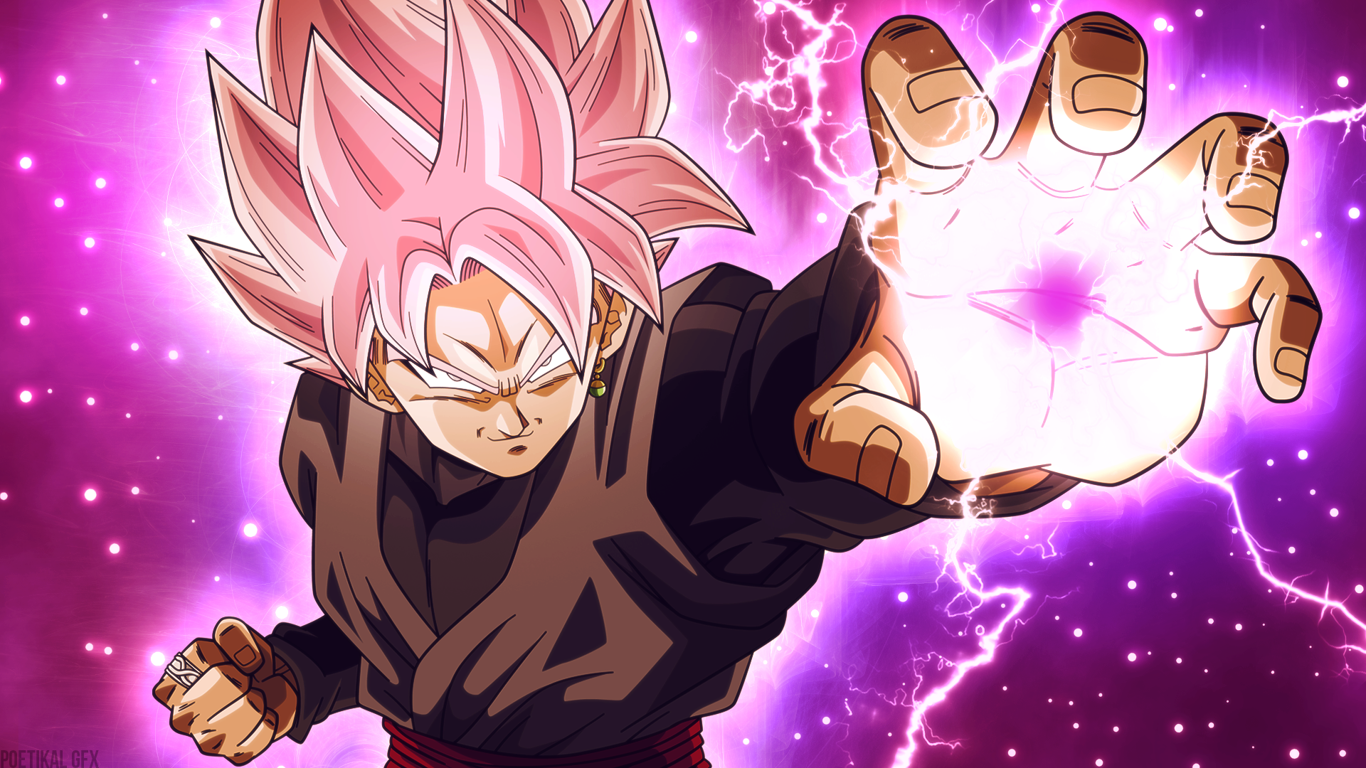 Anime 1920x1080 anime Dragon Ball Super Goku Black Super Saiyan Rosé pink hair anime boys fist pink background
