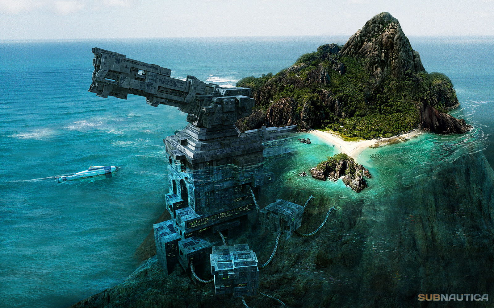General 1600x999 subnautica artwork fantasy art futuristic video games sea underwater submarine island