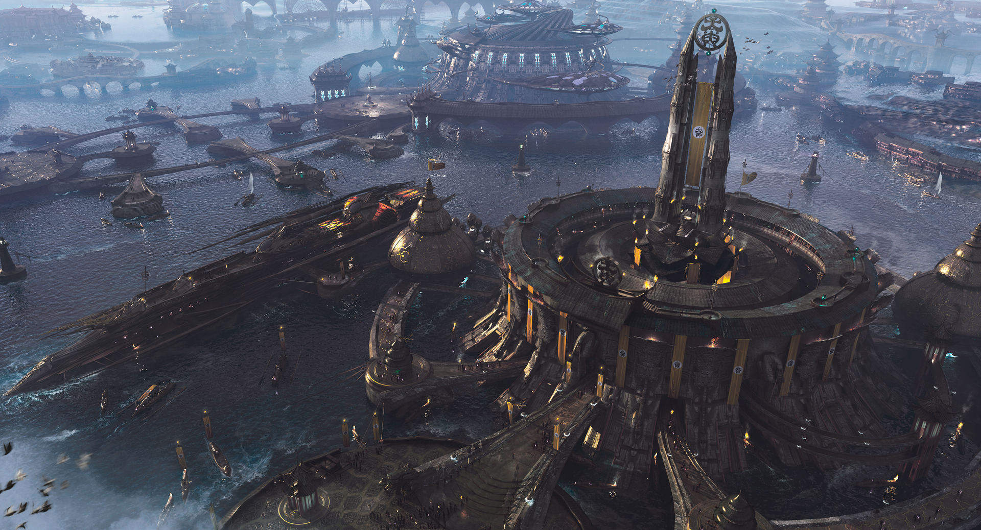 General 1920x1038 CGI science fiction ship harbor city