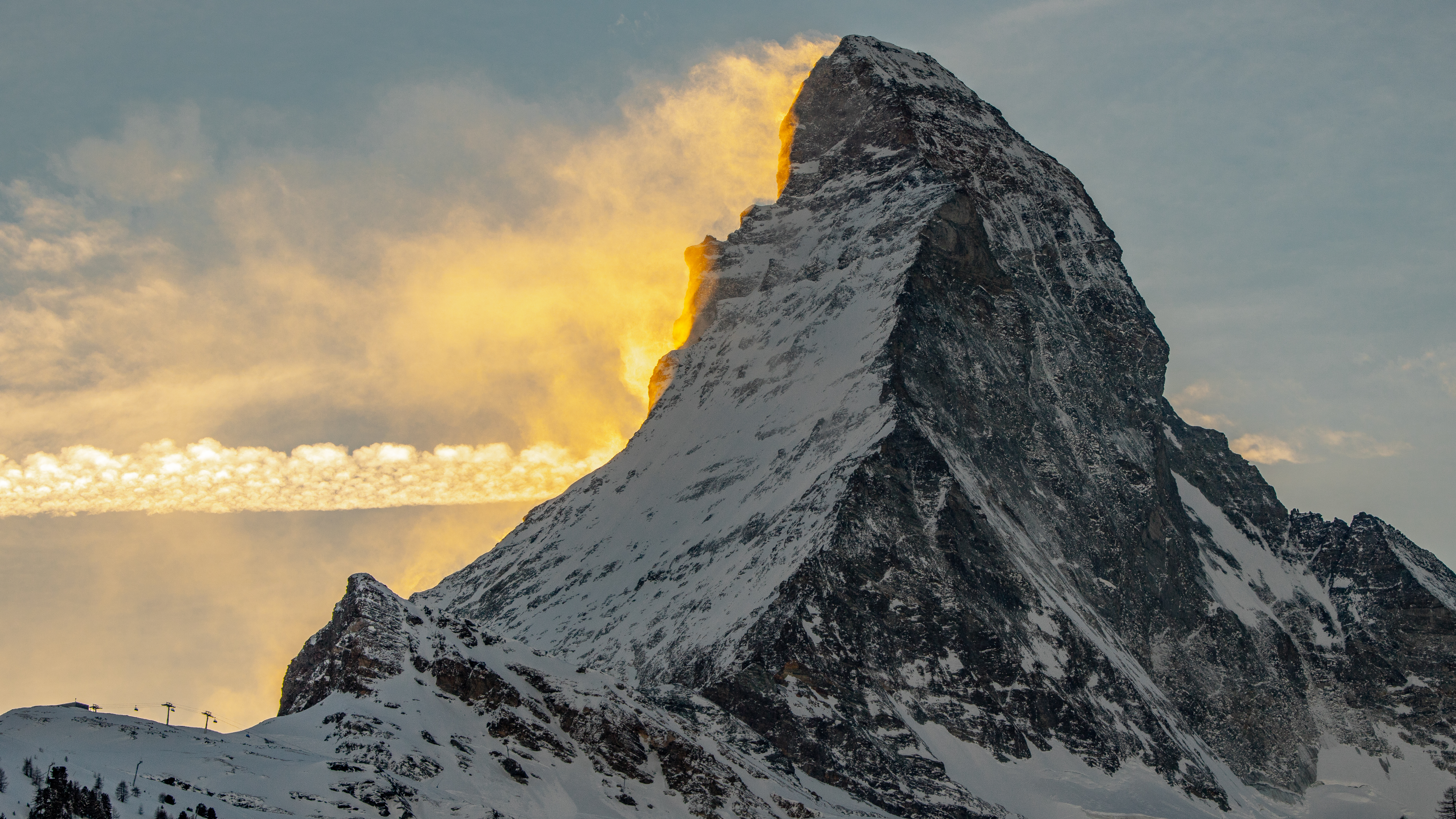 General 6000x3375 Switzerland landscape mountains summit Matterhorn winter snow skiing sunset Cervino