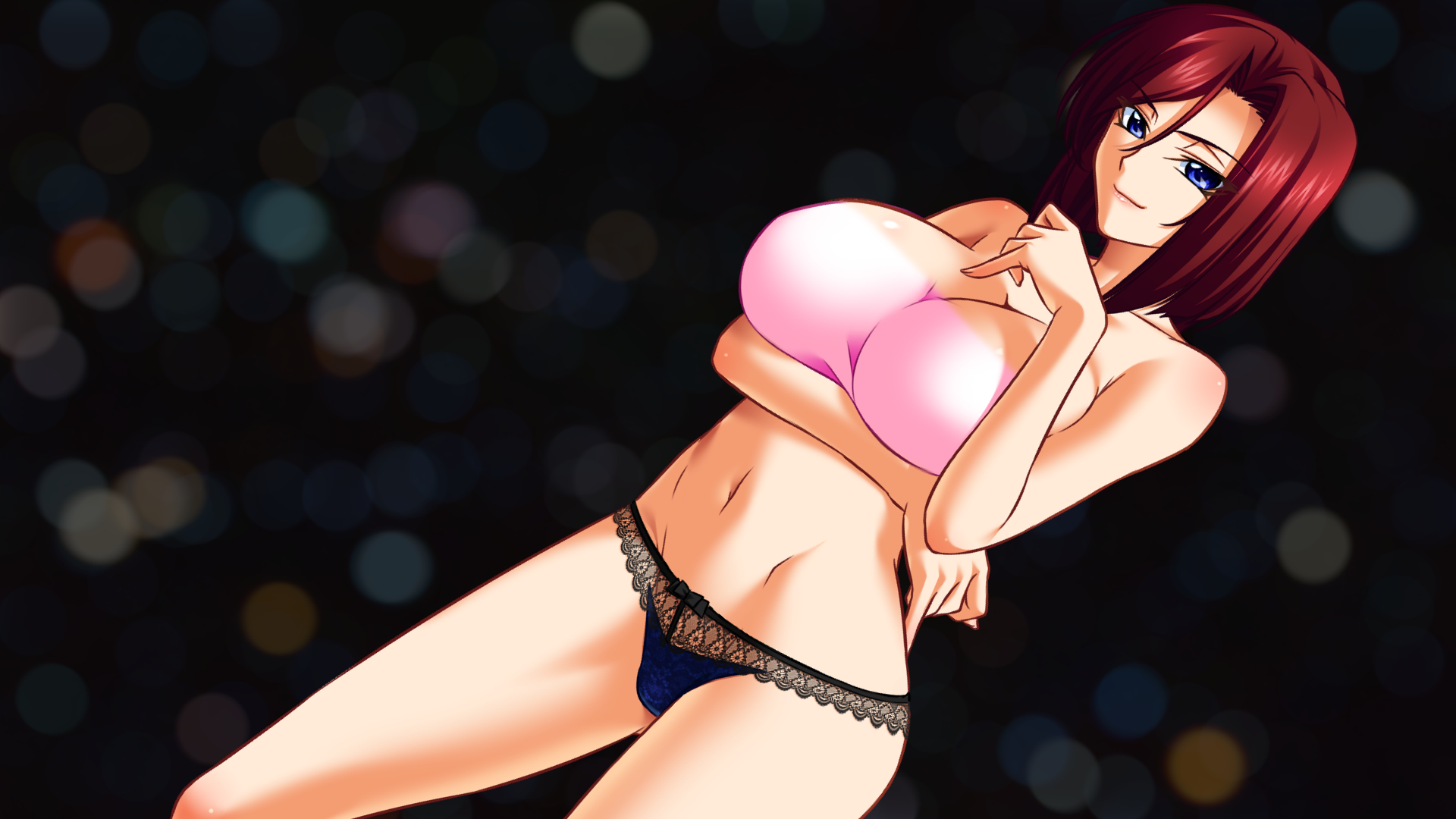 Anime 1920x1080 kagami boobs big boobs huge breasts anime girls anime redhead panties blue eyes lace underwear