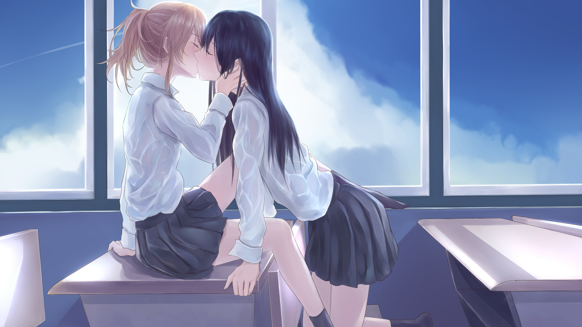 Wallpaper : anime girls, kissing, maid outfit, yuri, lesbians, closed eyes  4350x2680 - StepBro - 2184425 - HD Wallpapers - WallHere