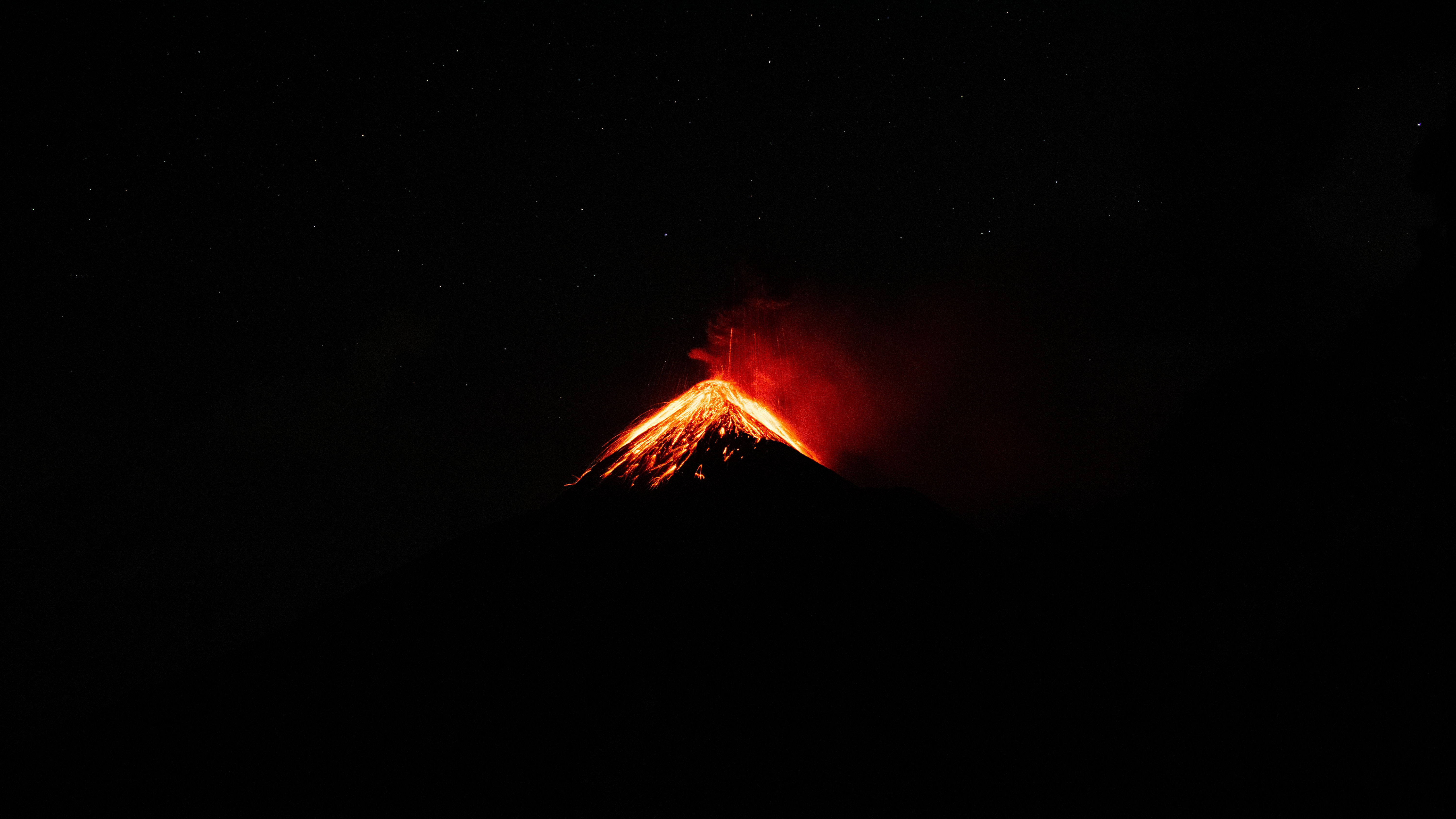 General 6000x3375 volcano eruption mountains stars lava smoke nature Volcán de Fuego Guatemala