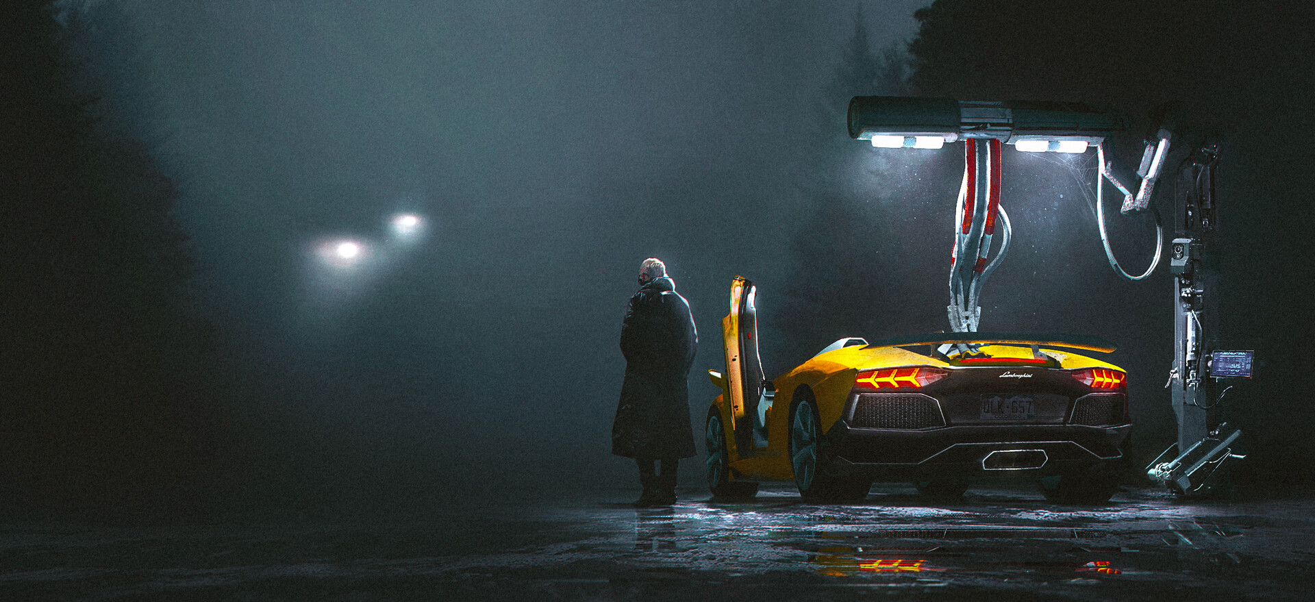 General 1920x879 artwork digital art futuristic Lamborghini car night Lamborghini Aventador