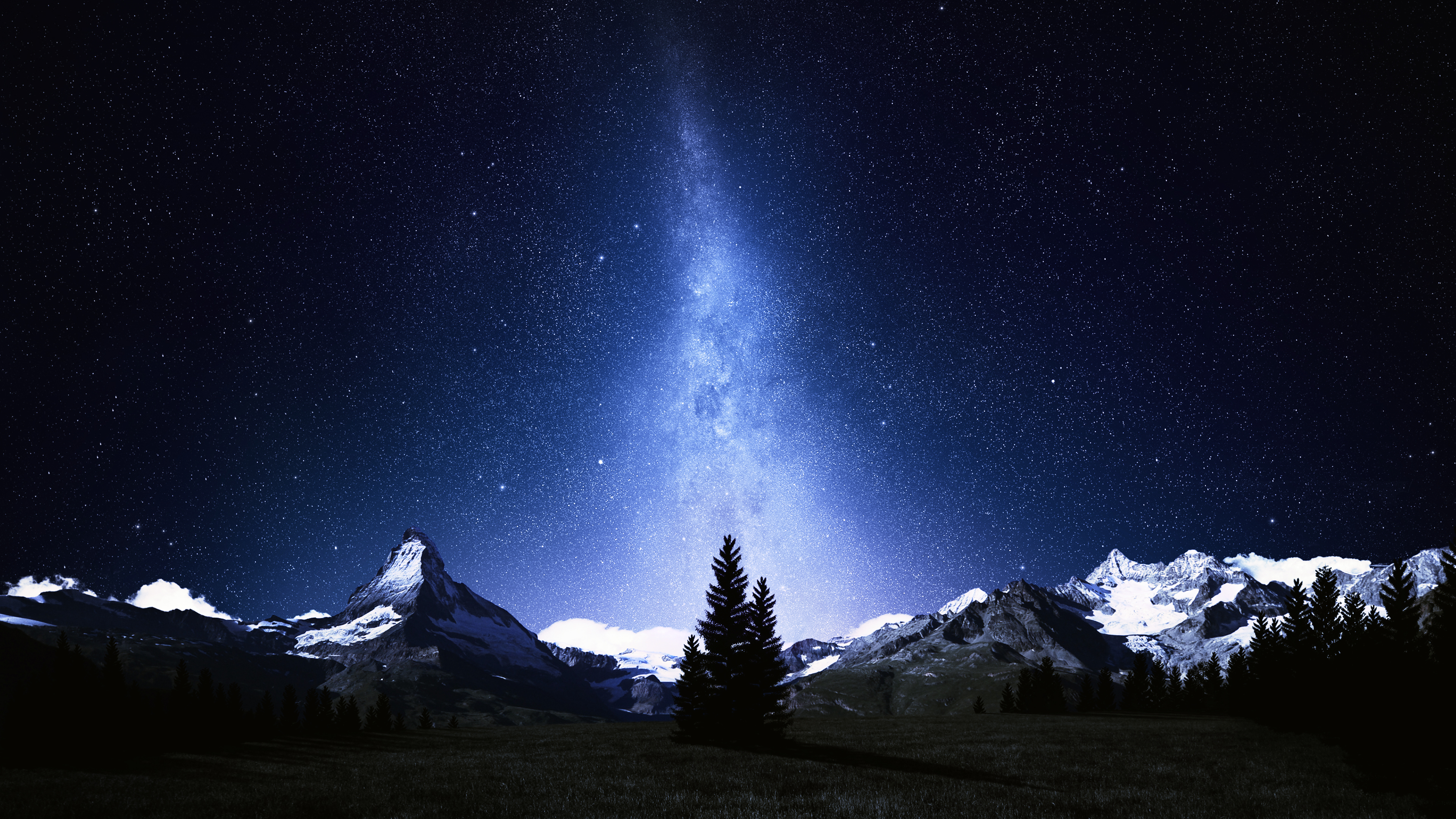 General 3840x2160 night stars landscape Milky Way sky starry night Swiss Alps mountains Matterhorn