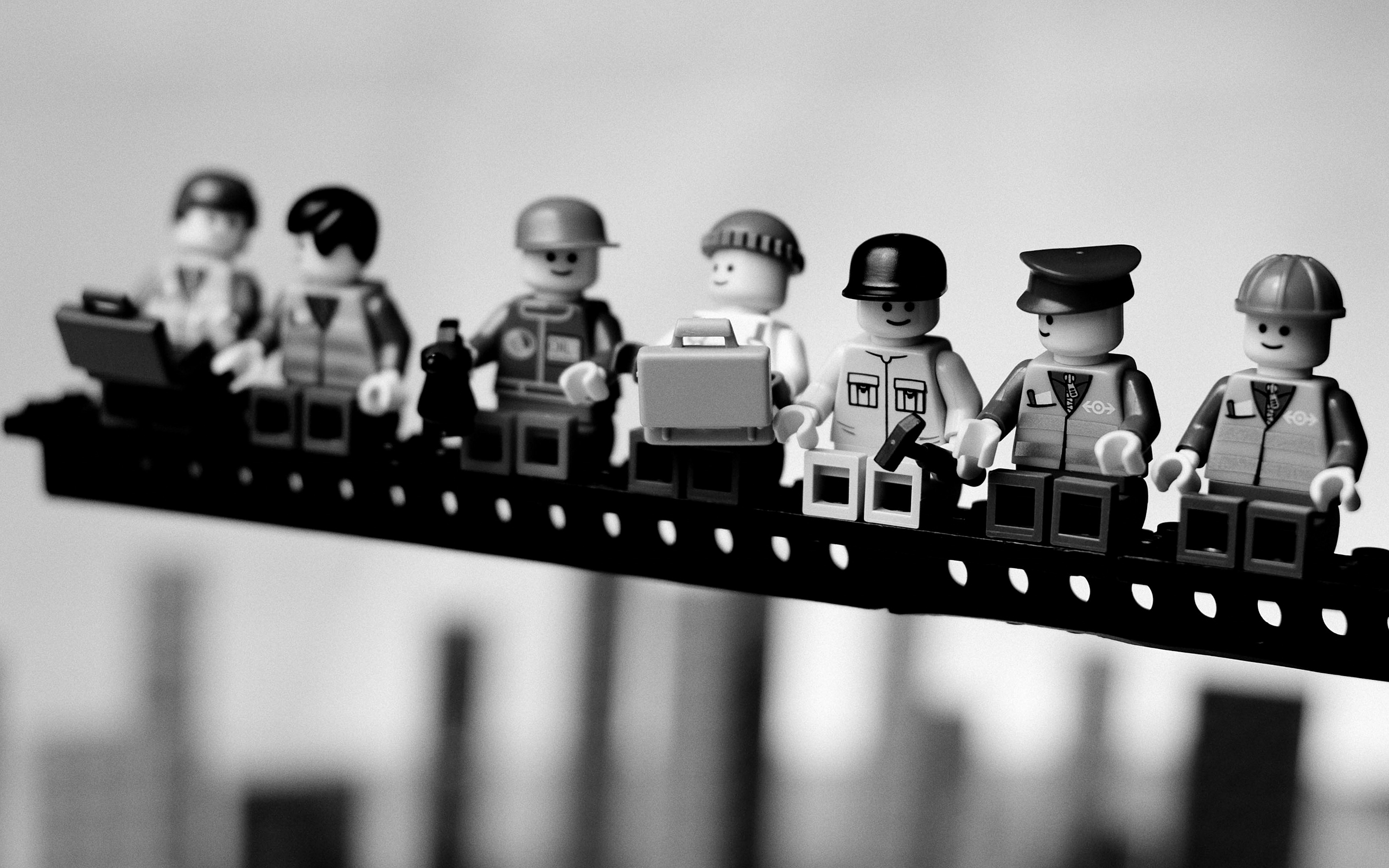 General 2560x1600 monochrome LEGO toys workers skyscraper parody simple background