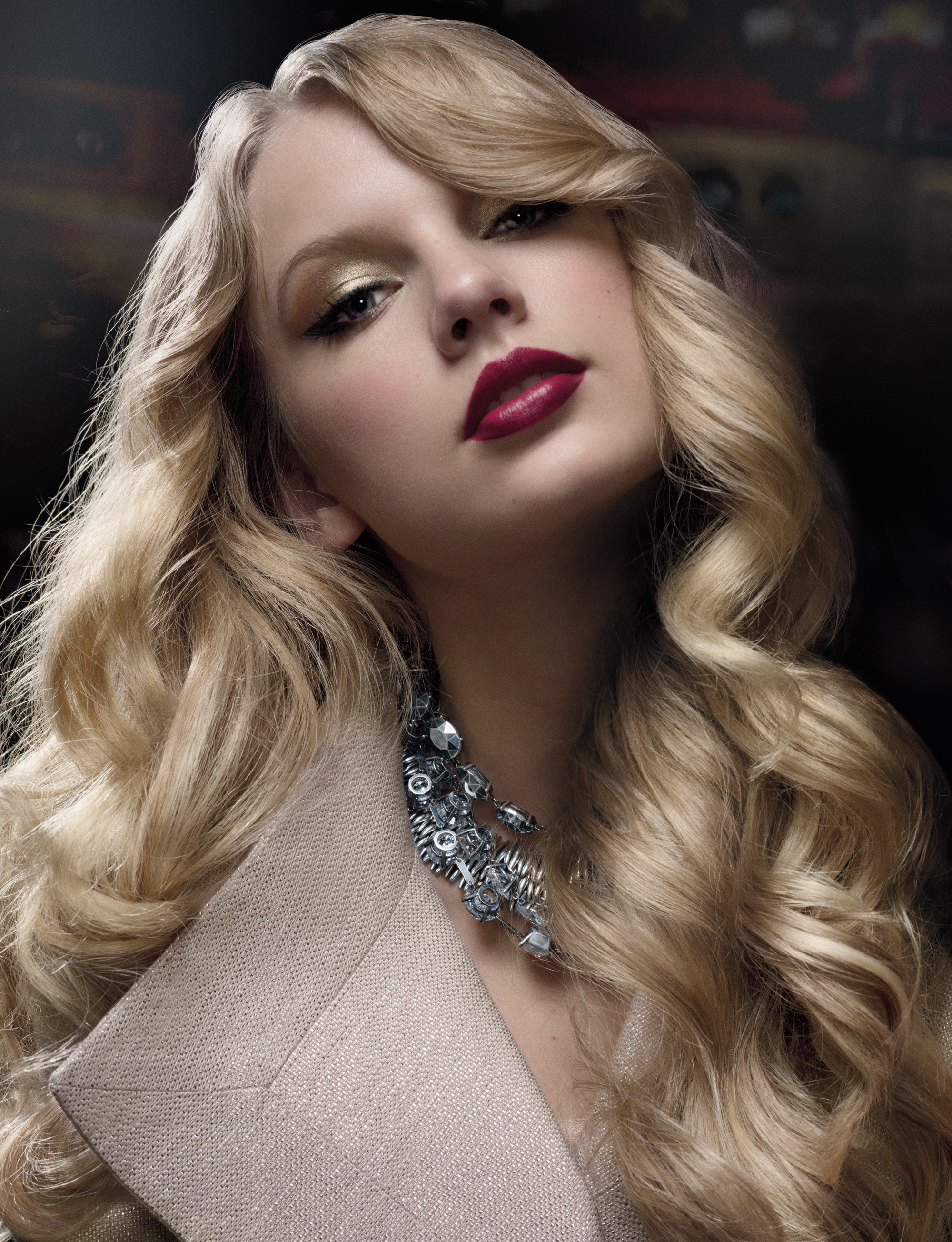 People 2000x2608 Taylor Swift blonde blue eyes singer long hair lipstick women face necklace closeup portrait display