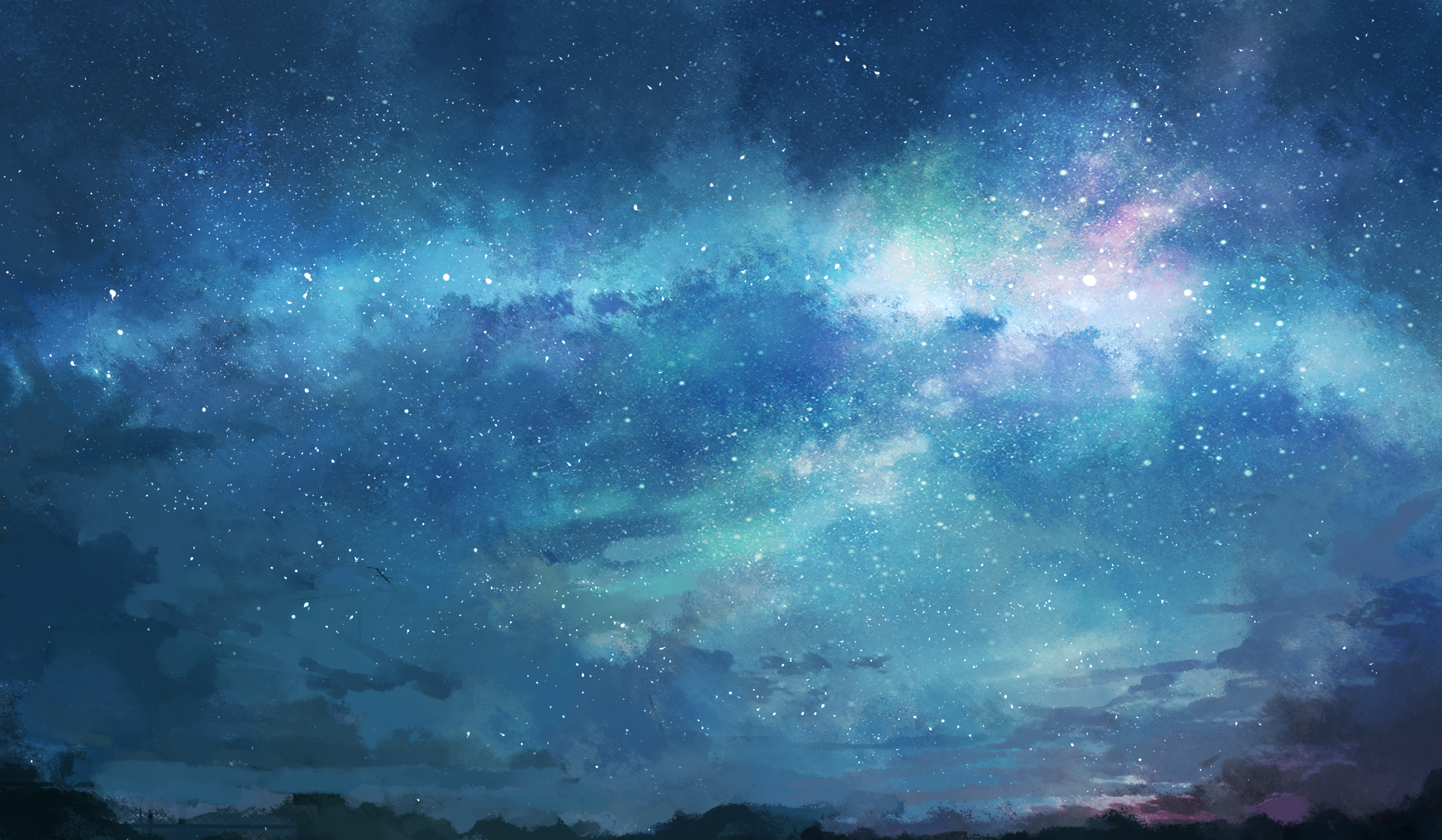 Anime 3000x1748 anime digital art artwork 2D night sky starry night blue