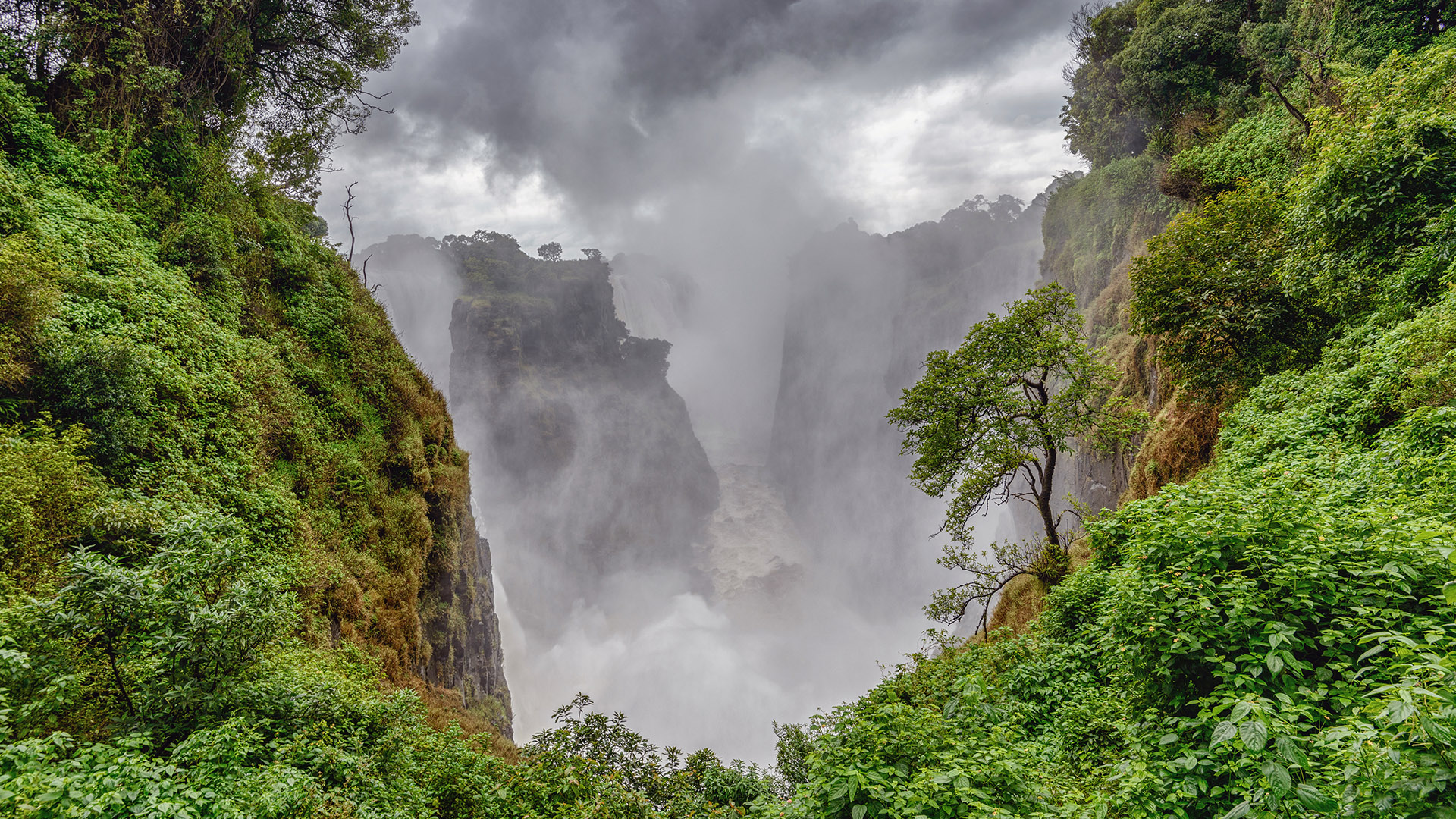 General 1920x1080 trees forest mountains valley clouds Victoria Falls Zambia