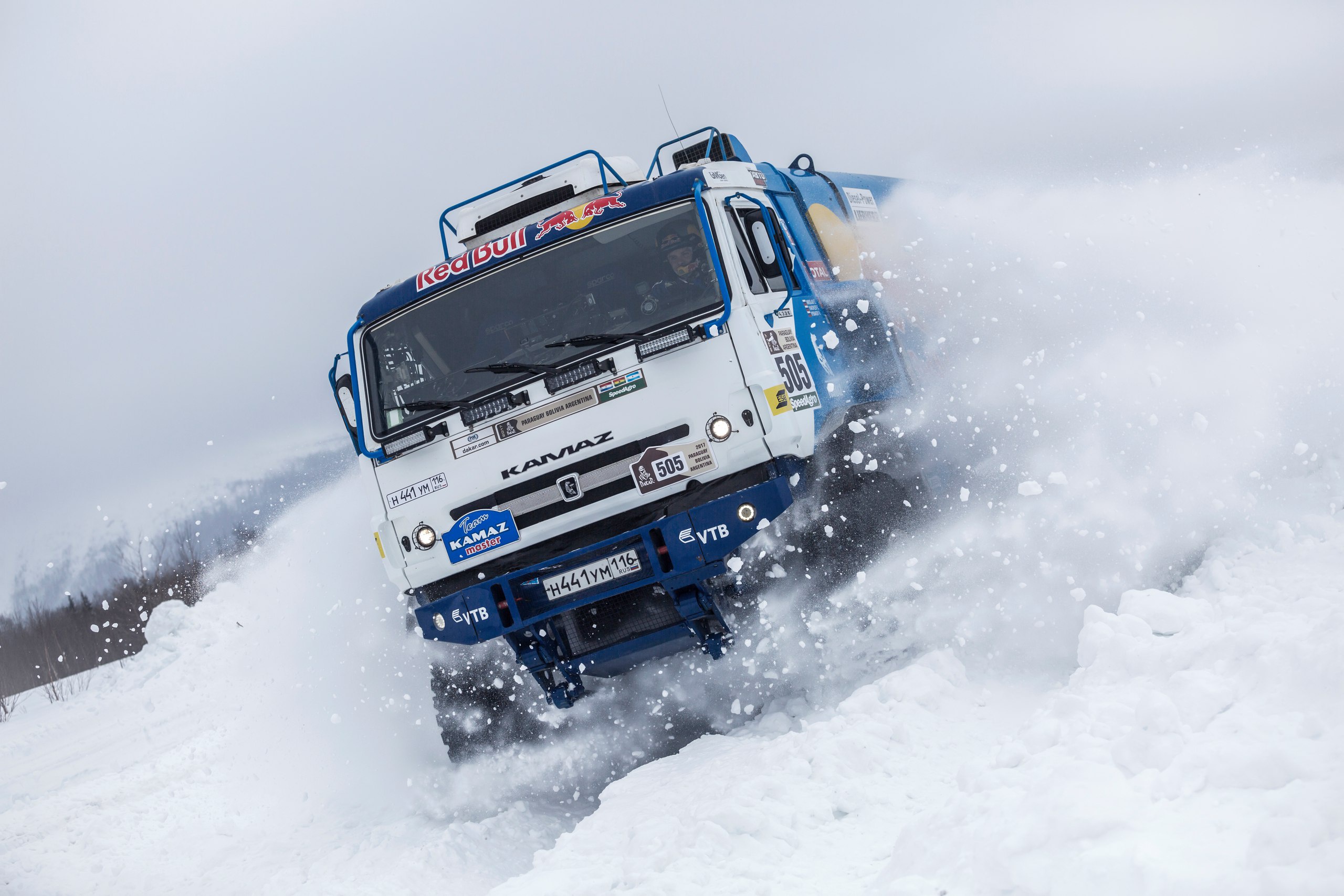 General 2560x1707 snow truck racing Rally vehicle Kamaz motorsport sport cold ice outdoors numbers Red Bull Racing Russian trucks