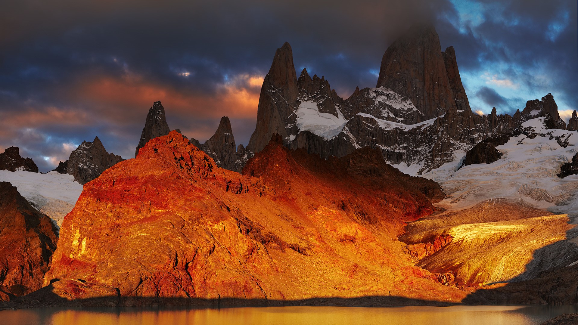 General 1920x1080 nature landscape clouds sky mountains snow water snowy mountain glacier sunlight Monte Fitz Roy Patagonia Argentina