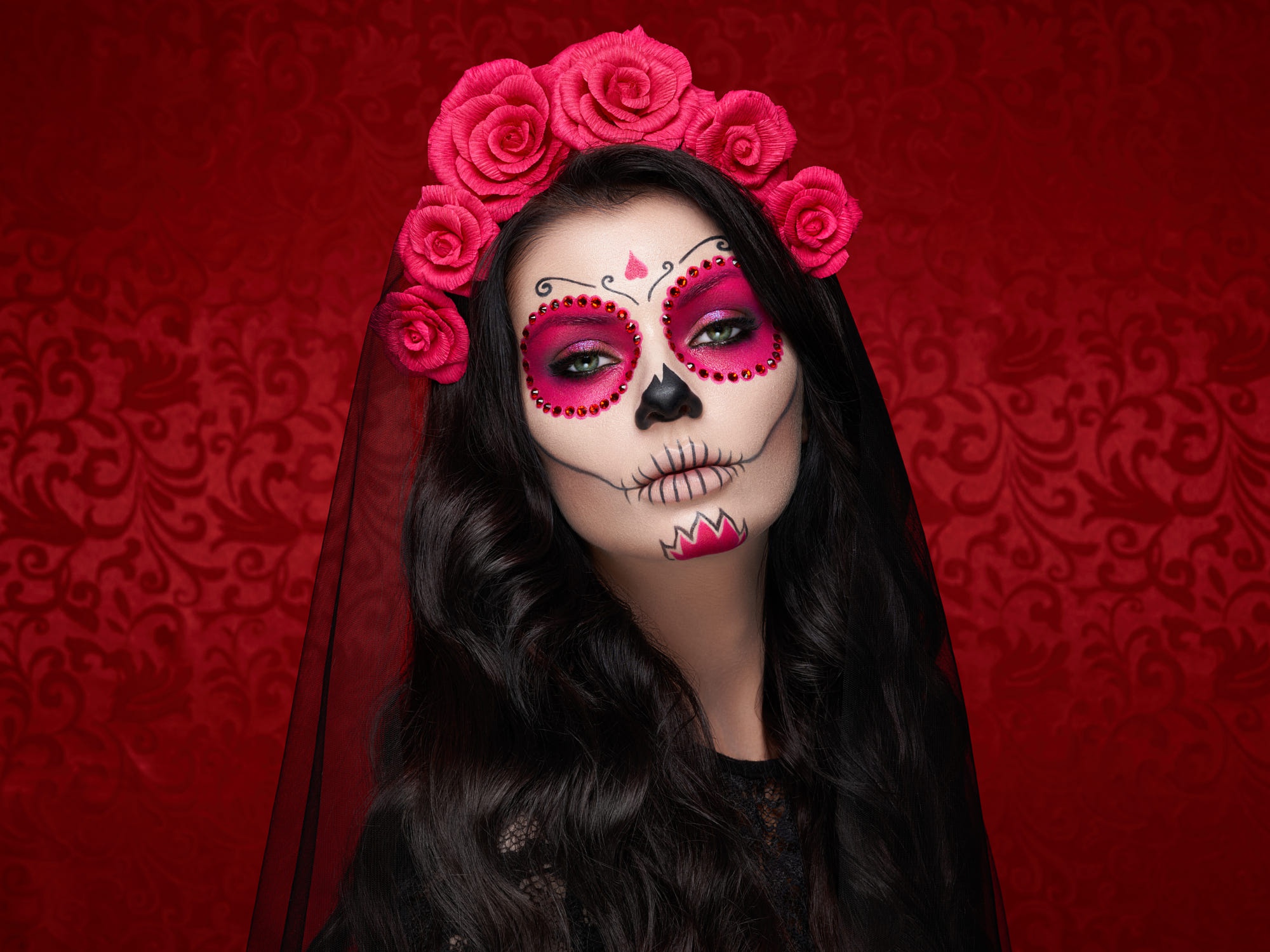 People 2000x1500 Dia de los Muertos skull face dark hair makeup women model