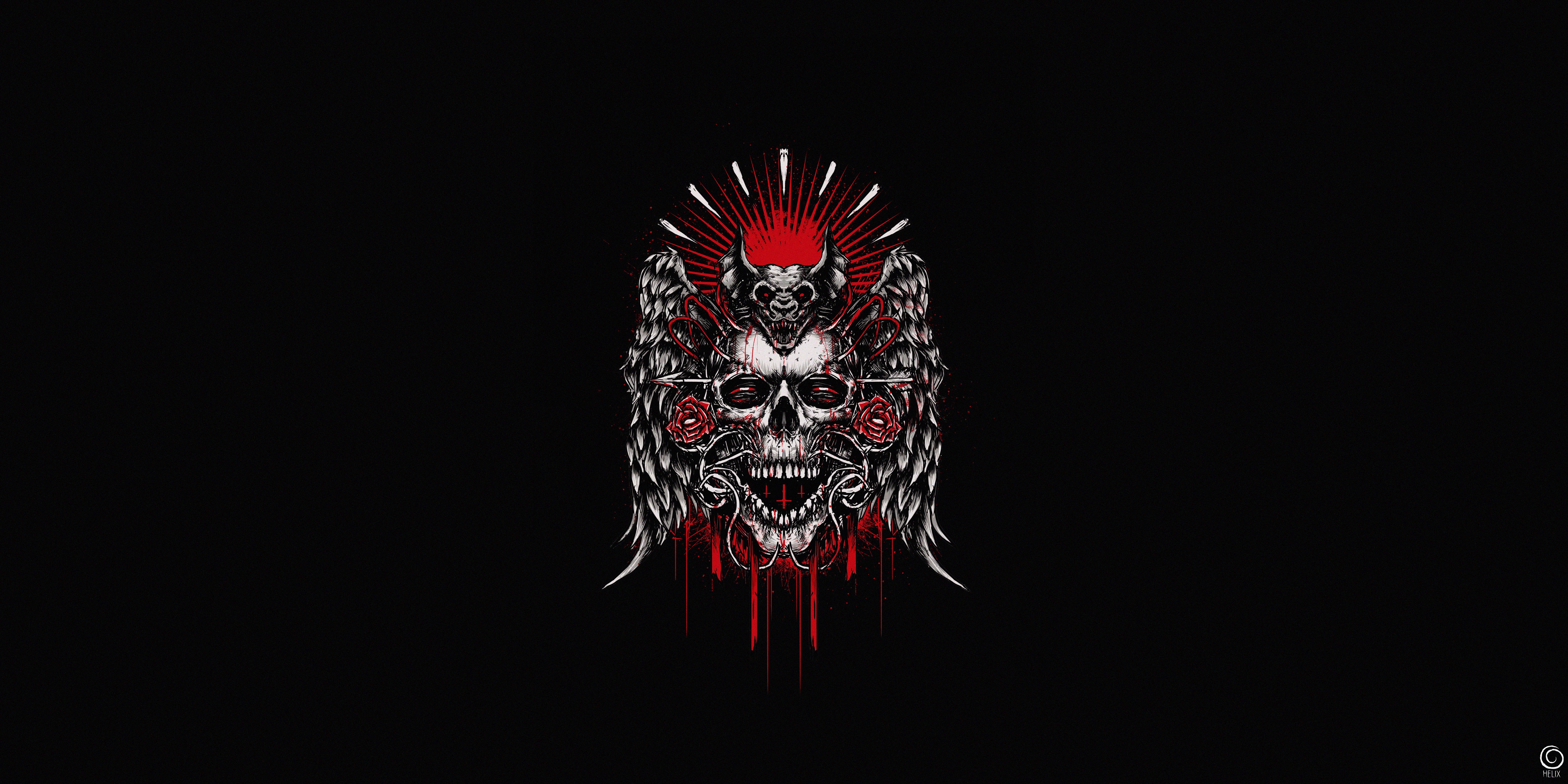 General 5000x2500 blood skull horror artwork simple background