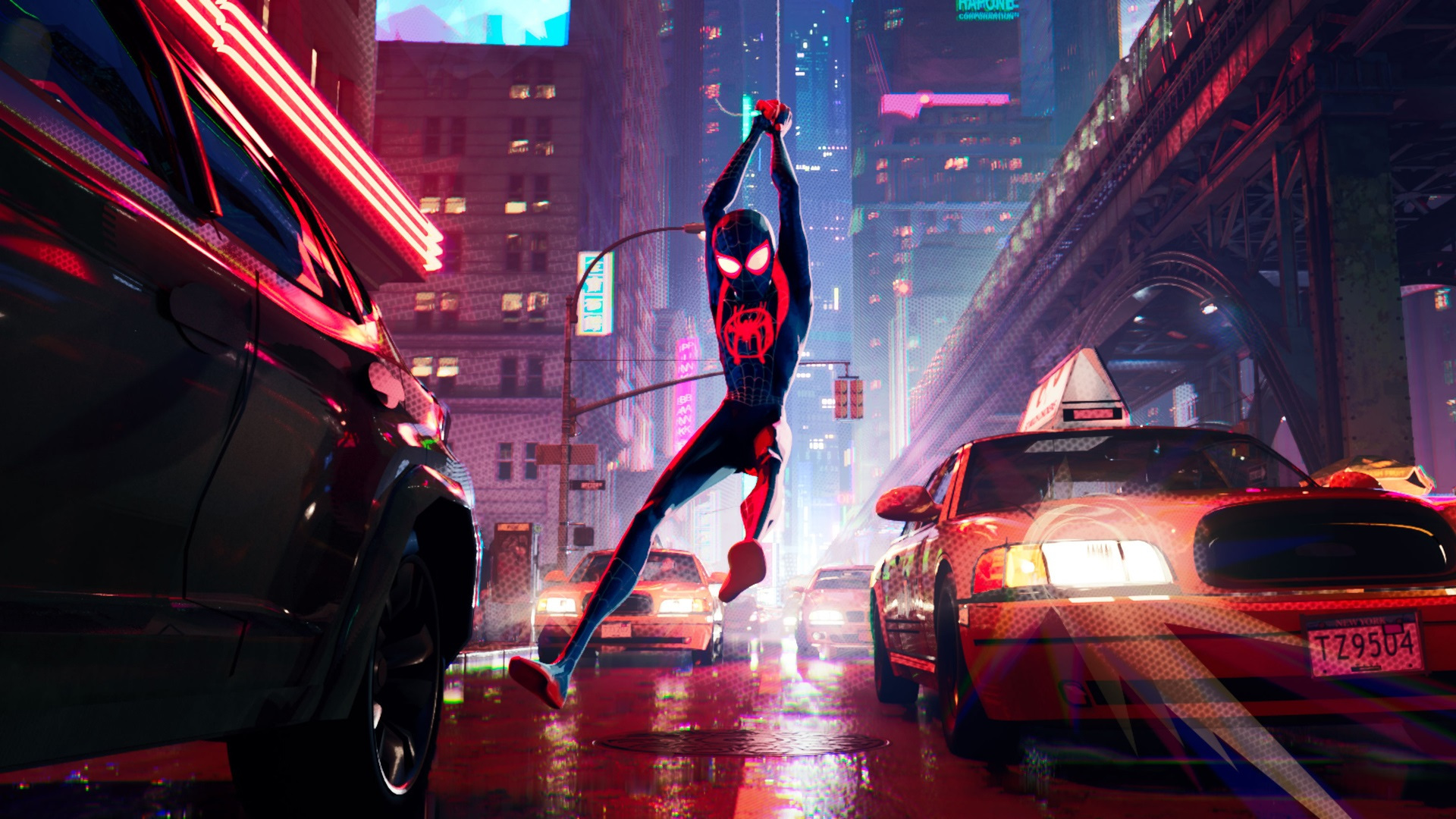General 1920x1080 Spider-Man Spider-Man: Into the Spider-Verse Marvel Comics superhero car taxi city urban movies animation Miles Morales