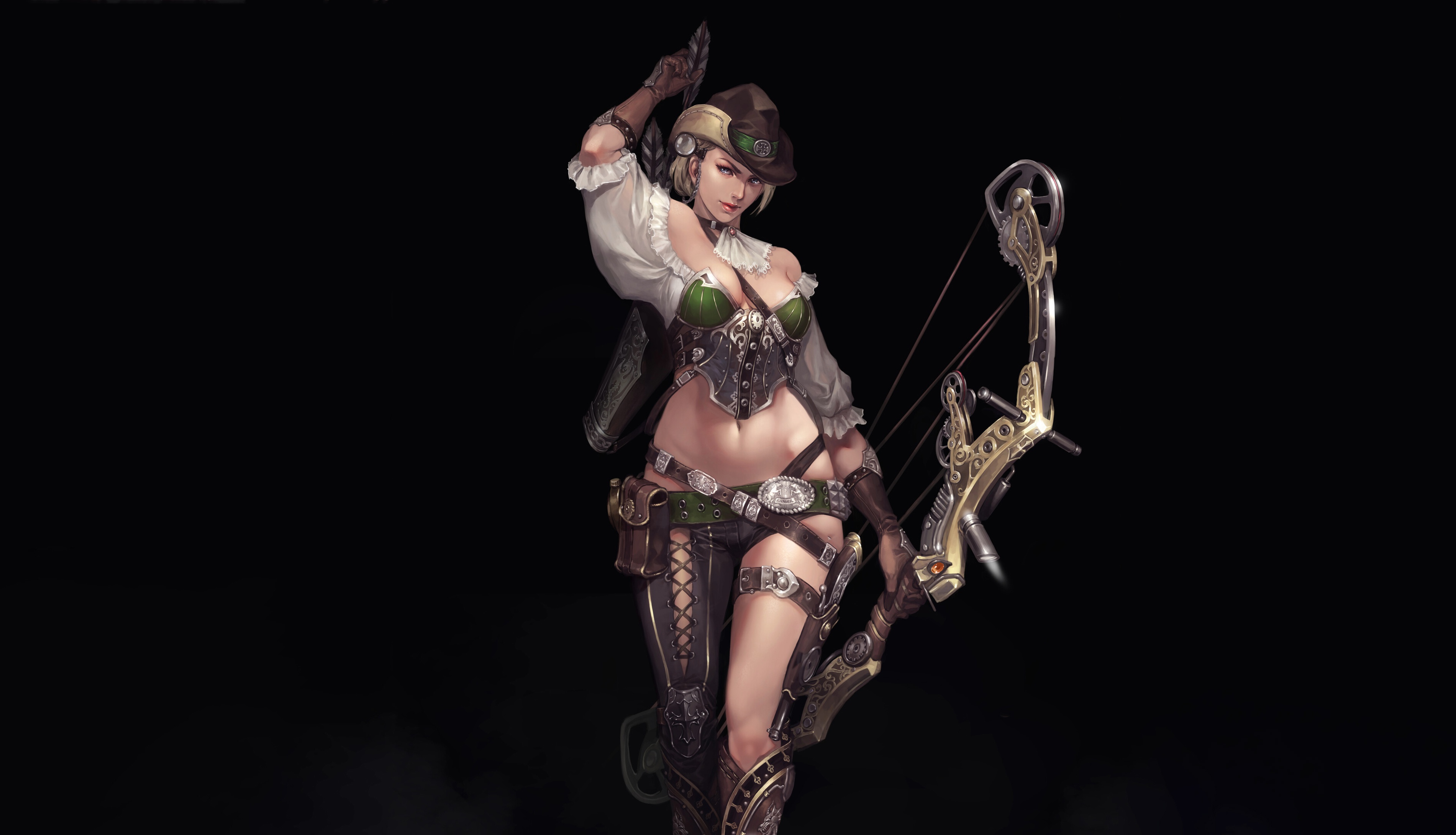 General 3800x2180 artwork fantasy art fantasy girl bow and arrow