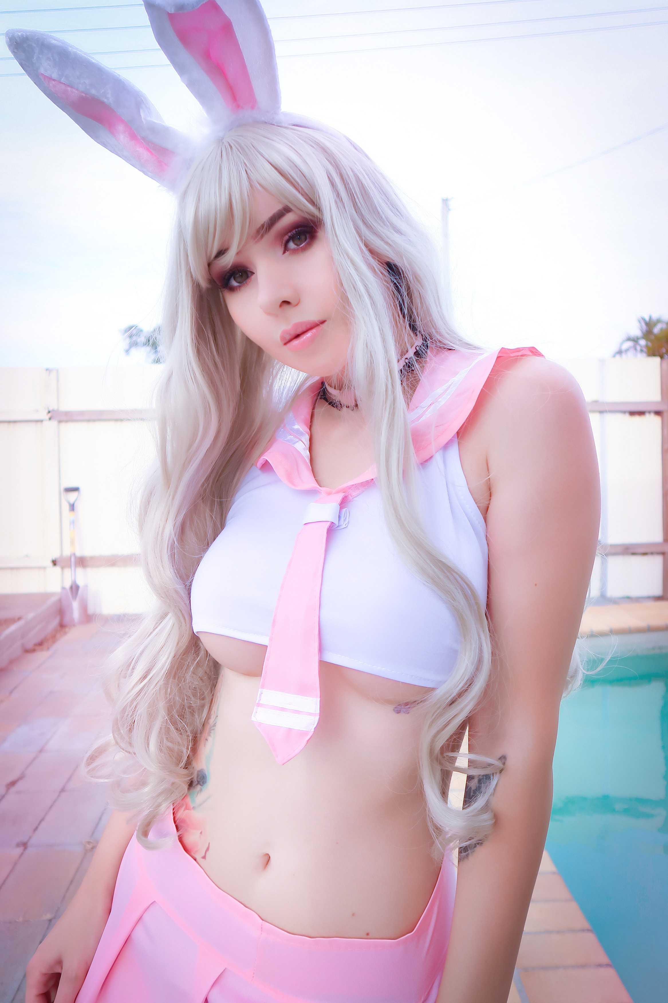 People 2333x3500 Amy Thunderbolt cosplay model schoolgirl curvy pink dress Babydoll lingerie underboob women