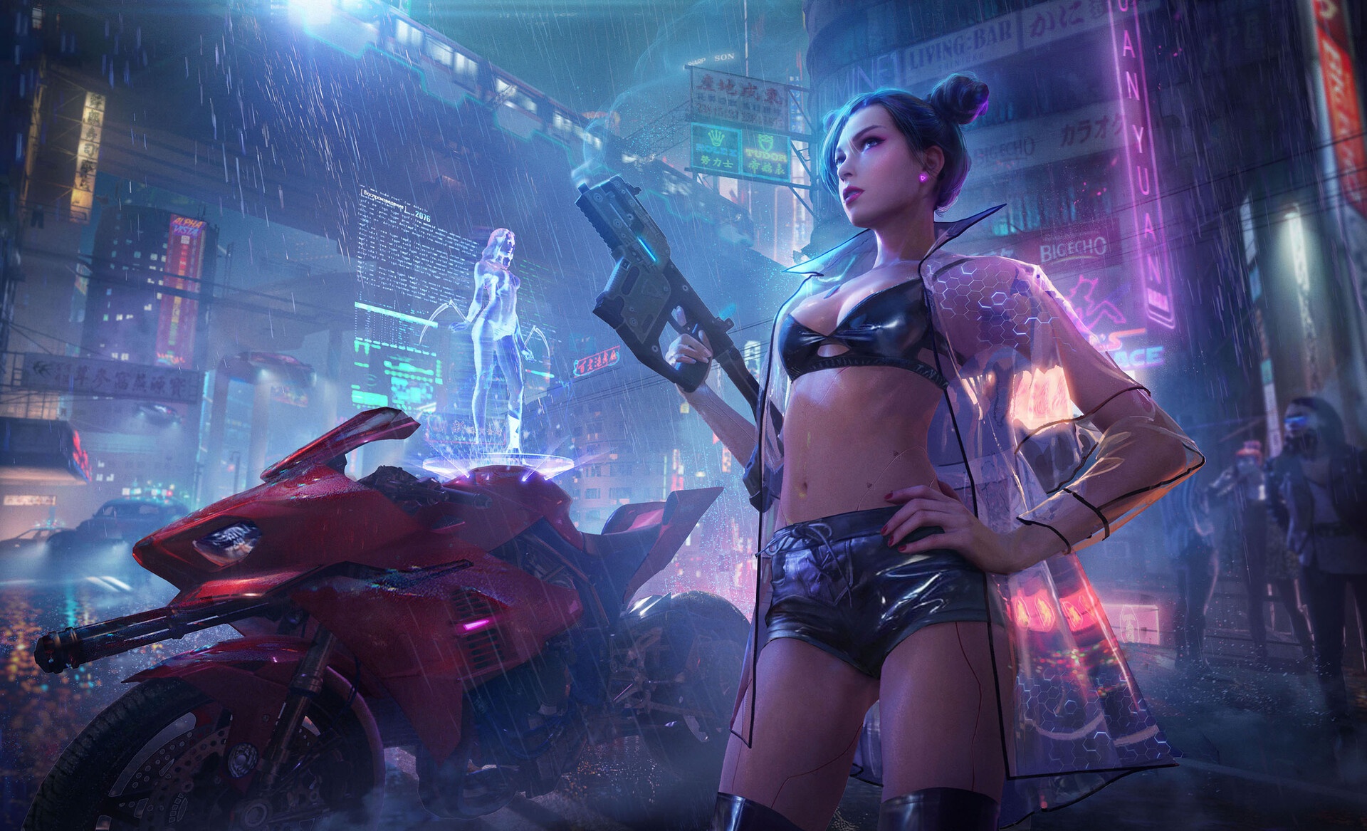 General 1920x1167 futuristic women science fiction science fiction women cyberpunk weapon rain ArtStation Yuan Yuan