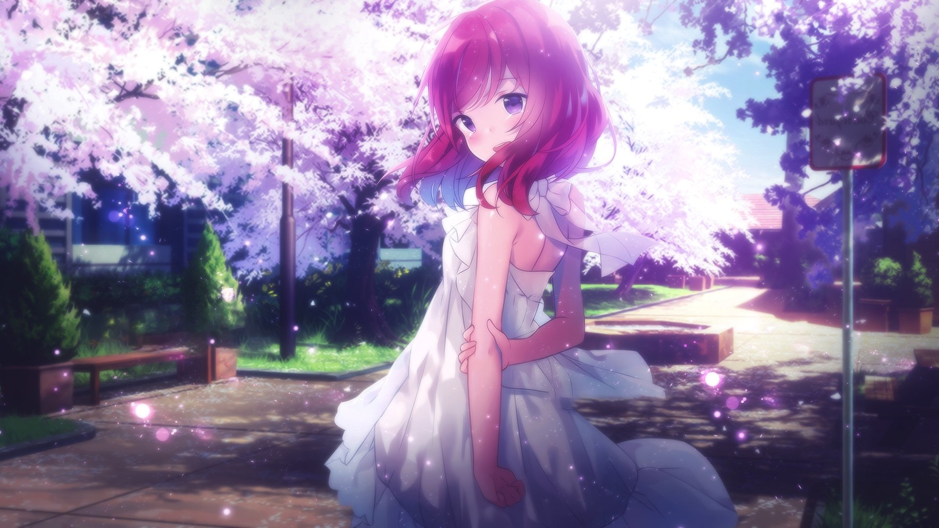 Anime 1920x1080 anime anime girls purple eyes dress pink hair Love Live! Nishikino Maki