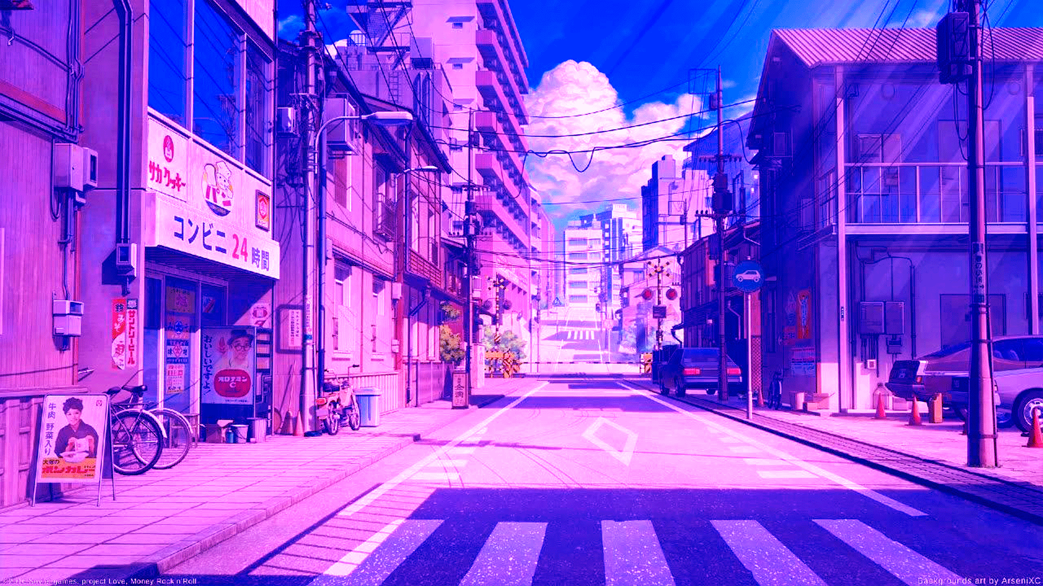 Anime 2048x1152 vaporwave city Japan anime digital art Love, Money, Rock'n'Roll