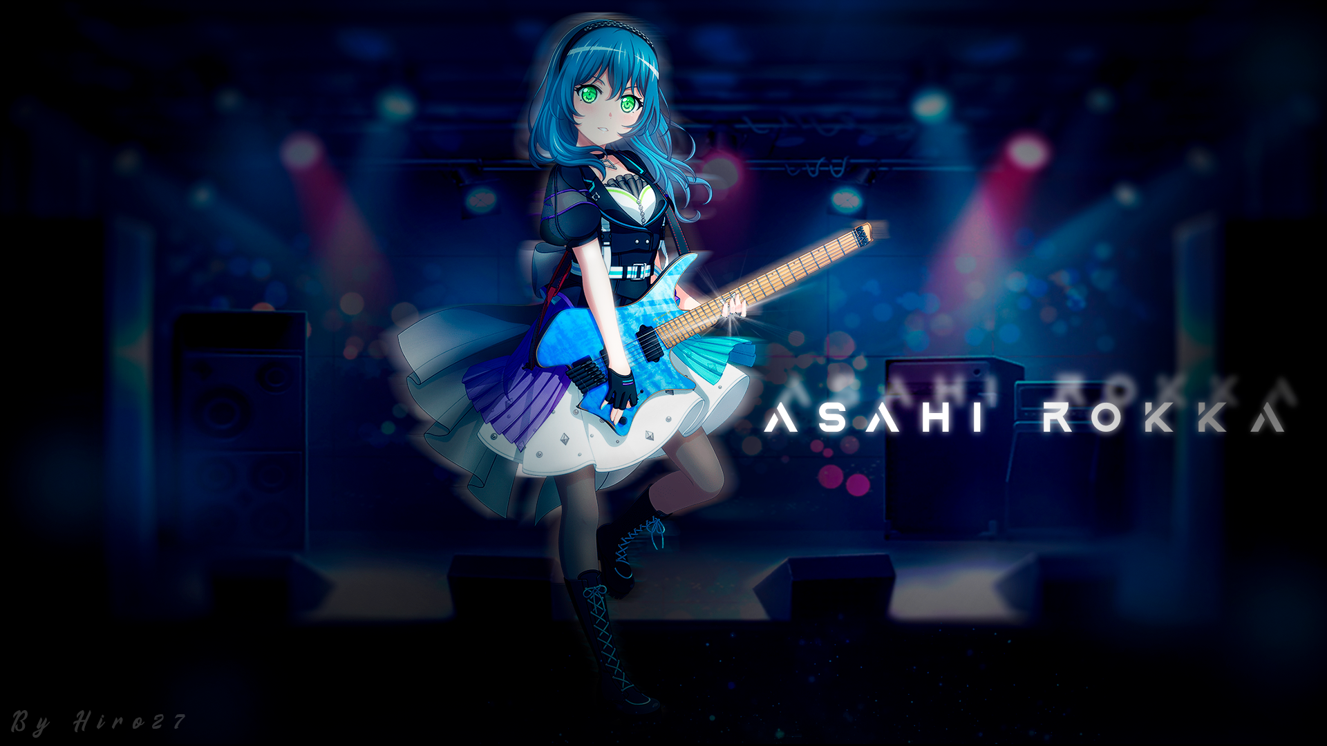 Anime 1920x1080 BanG Dream! anime girls anime green eyes blue hair guitar musical instrument