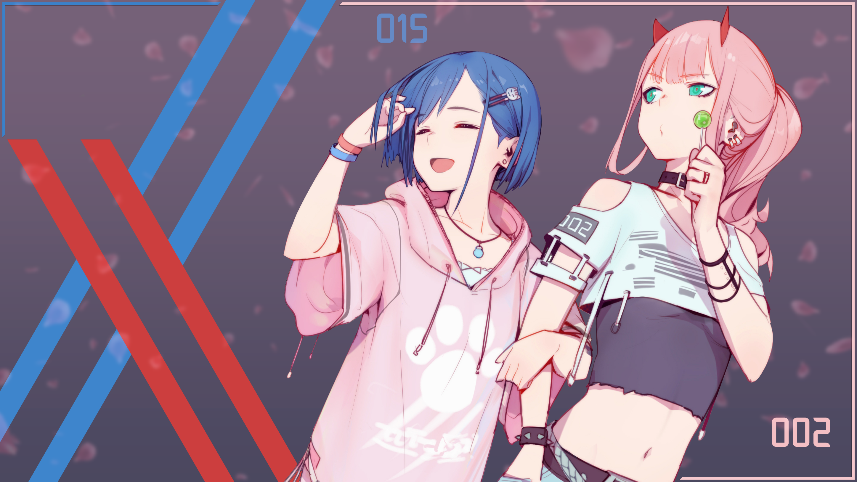 Anime 2894x1628 Darling in the FranXX Zero Two (Darling in the FranXX) Ichigo (Darling in the FranXX) anime girls pink hair blue hair