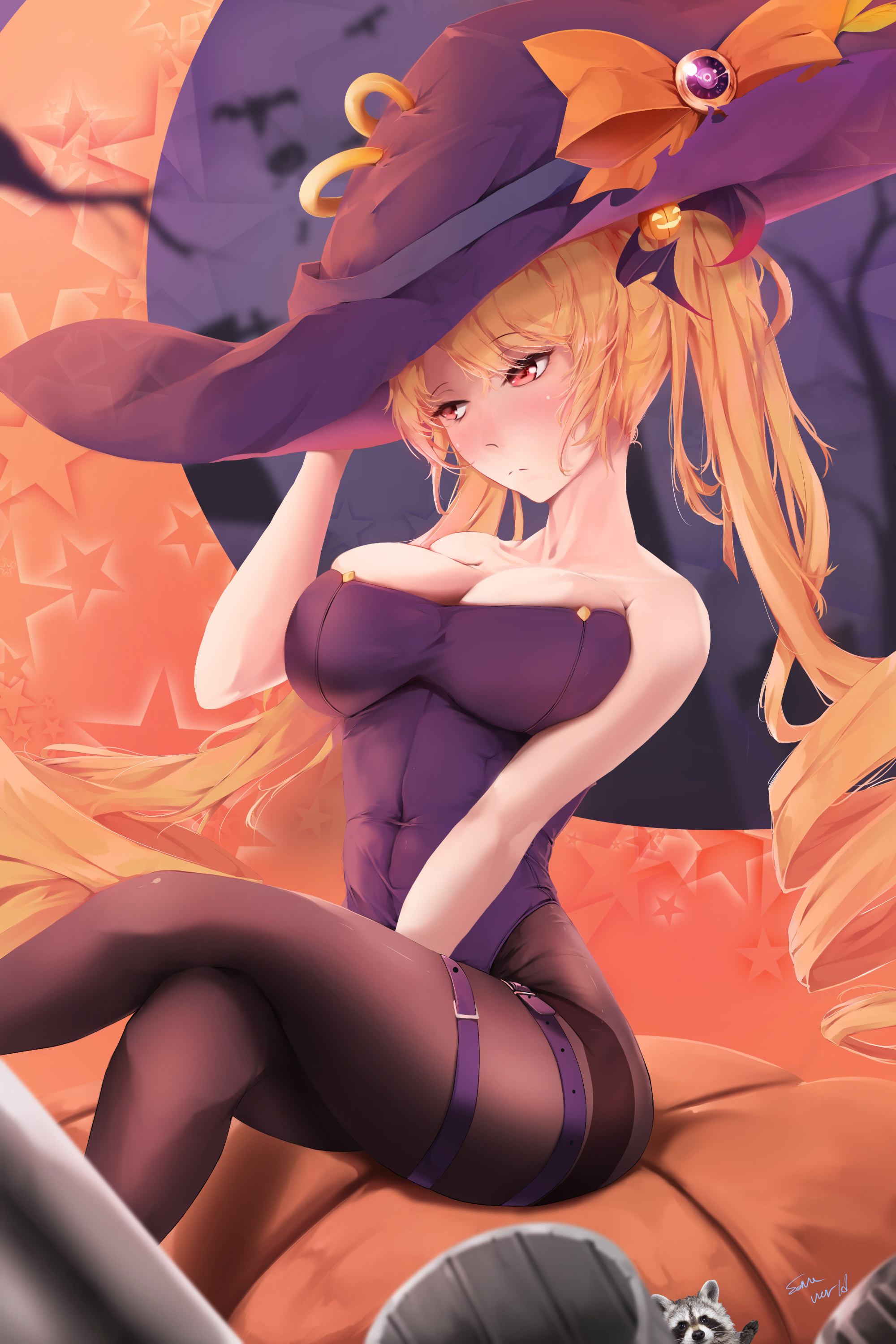 Anime 2000x3000 Halloween Azur Lane holding boobs cleavage Nelson (Azur Lane) pantyhose witch witch hat