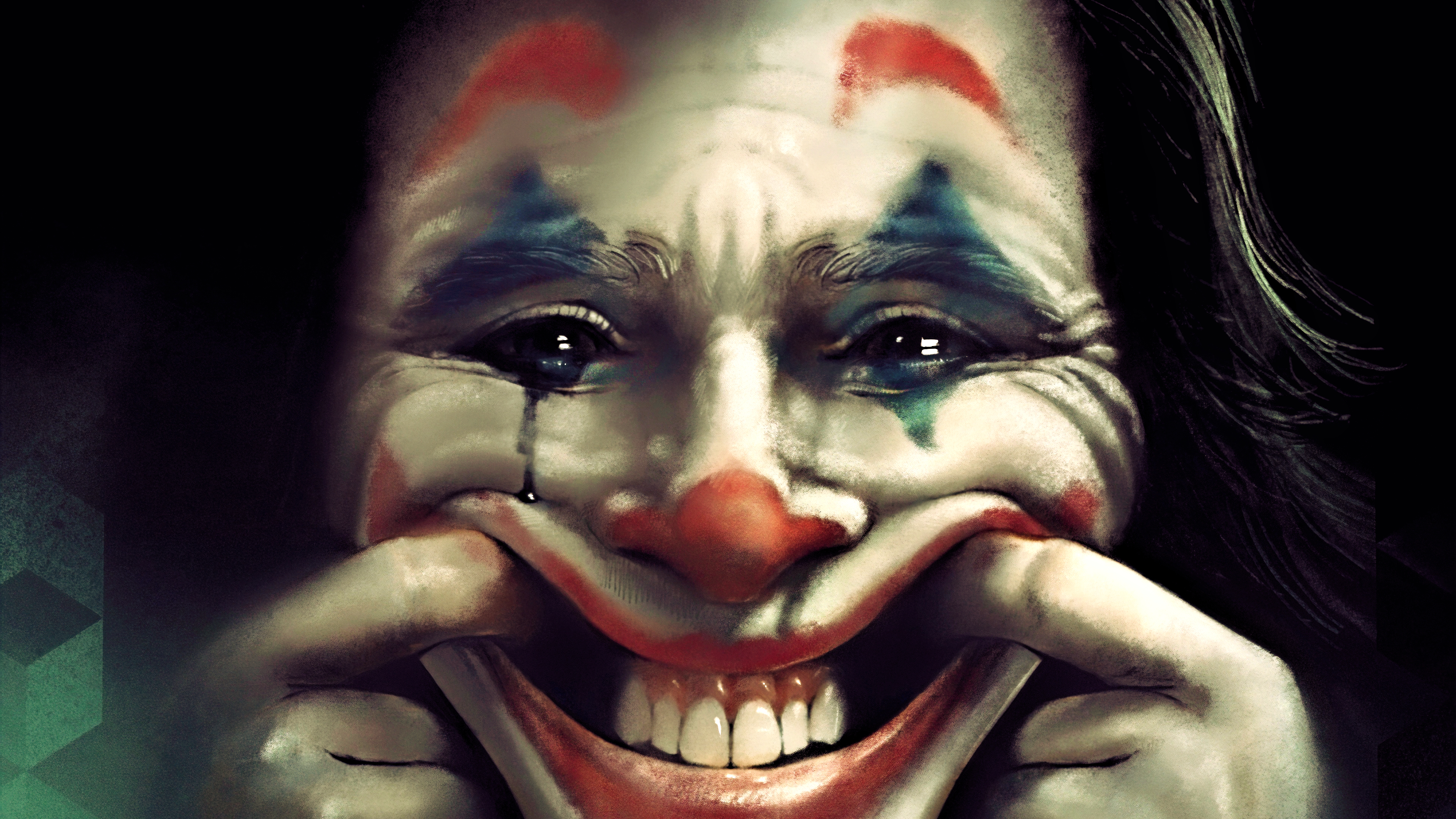 General 3840x2160 villains super villain comics movie characters digital art artwork fictional fictional character Joker Batman clown Joaquin Phoenix frontal view sad